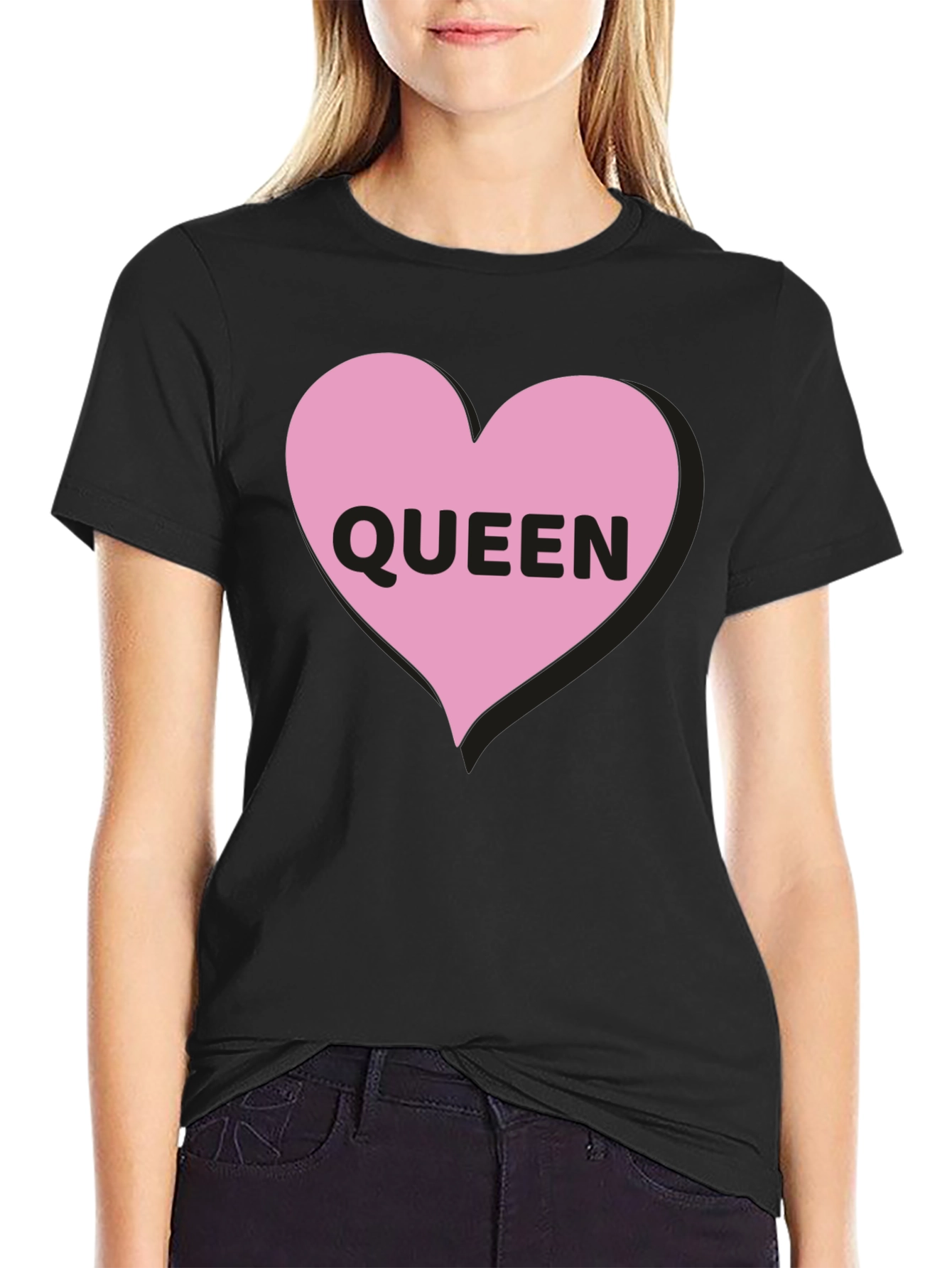 Black Queen Heart Graphic Black T-Shirt view 2