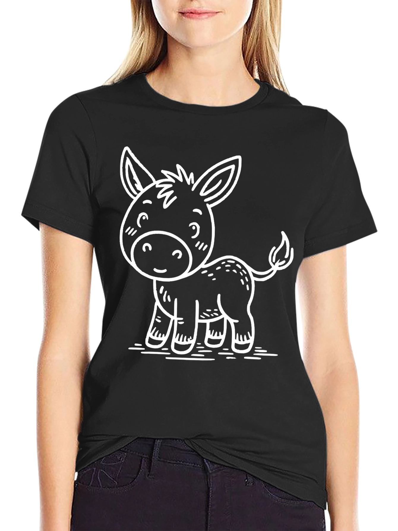Black Cute Donkey Graphic Tee - Black view 2