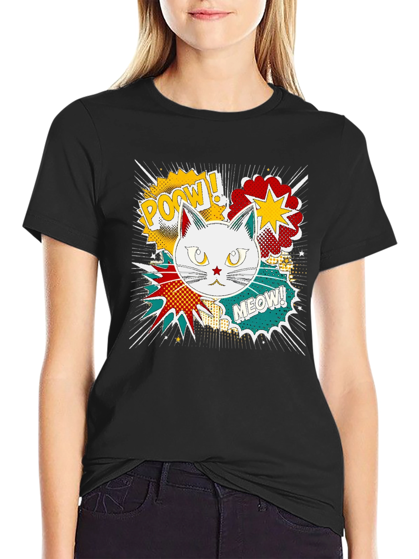 Black Comic Cat T-Shirt - Pow! Meow! view 2