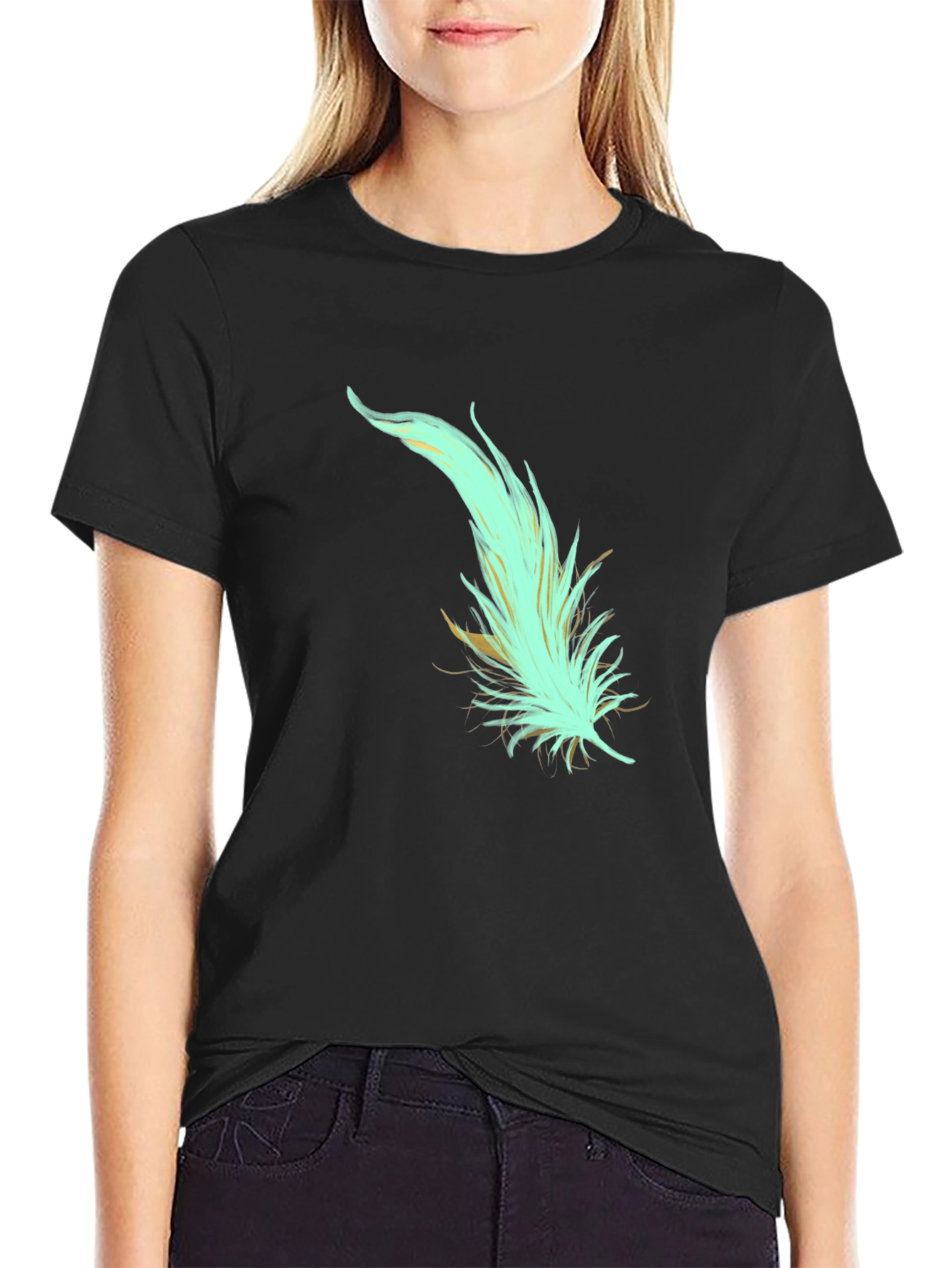 Black Feather Graphic Tee - Soft Cotton Blend, Stylish Design view 2