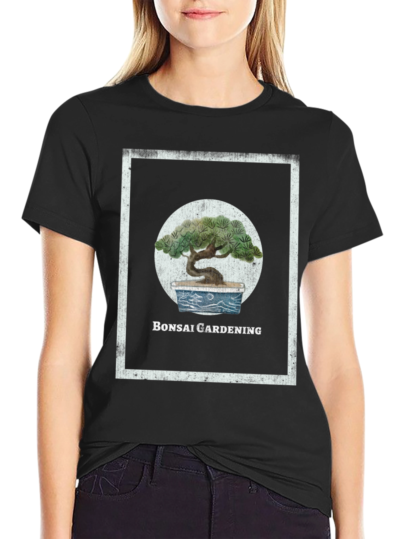 Black Bonsai Gardening Graphic Tee view 2