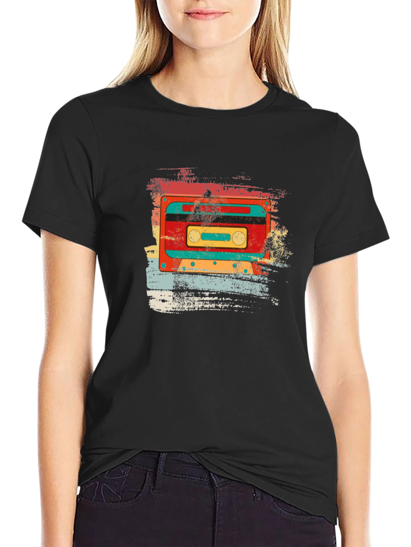 Black Retro Cassette Tape Graphic T-Shirt - Vintage Style Black Tee view 2