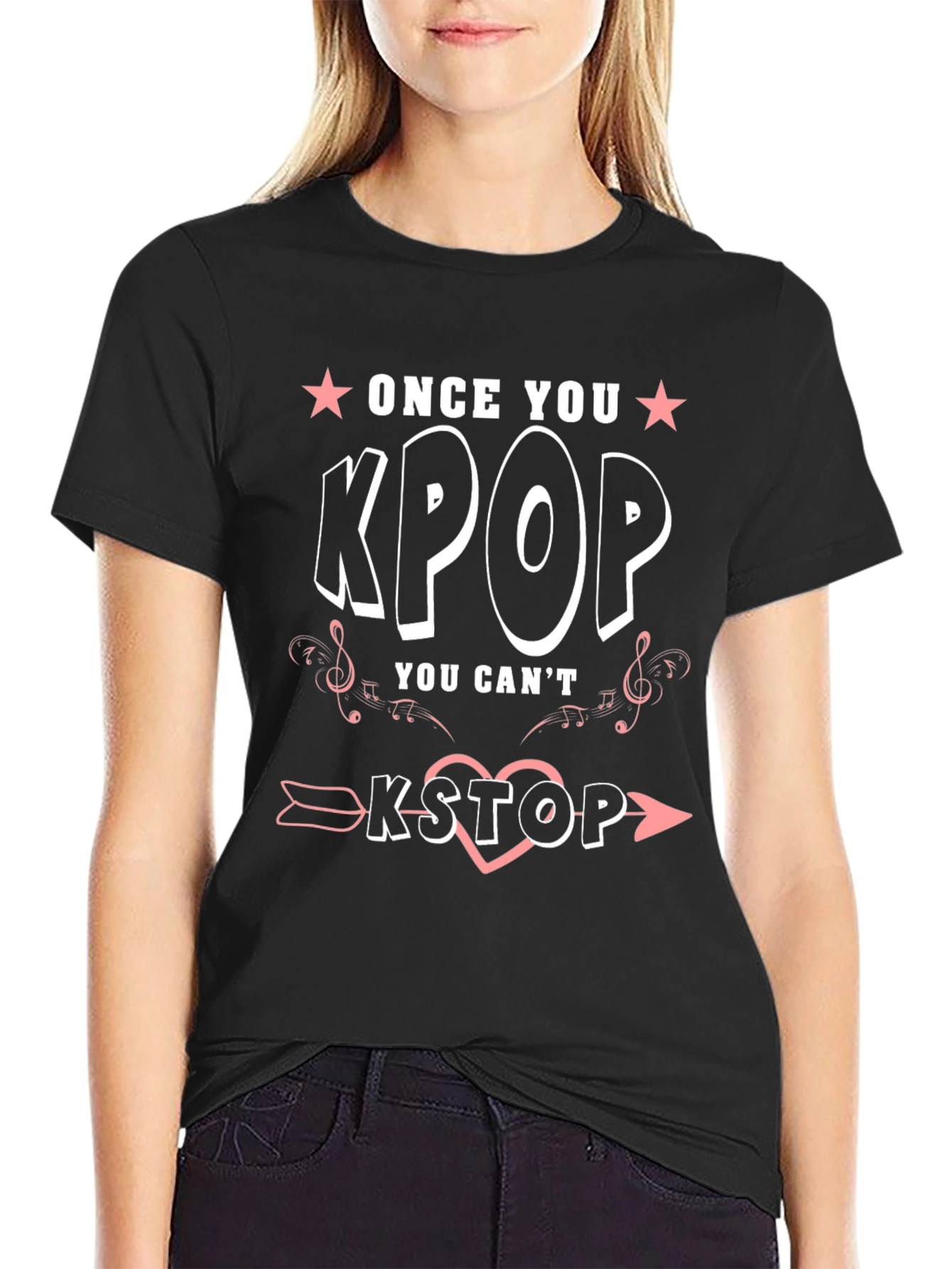 Black Once You Kpop You Can't Kstop T-Shirt view 2