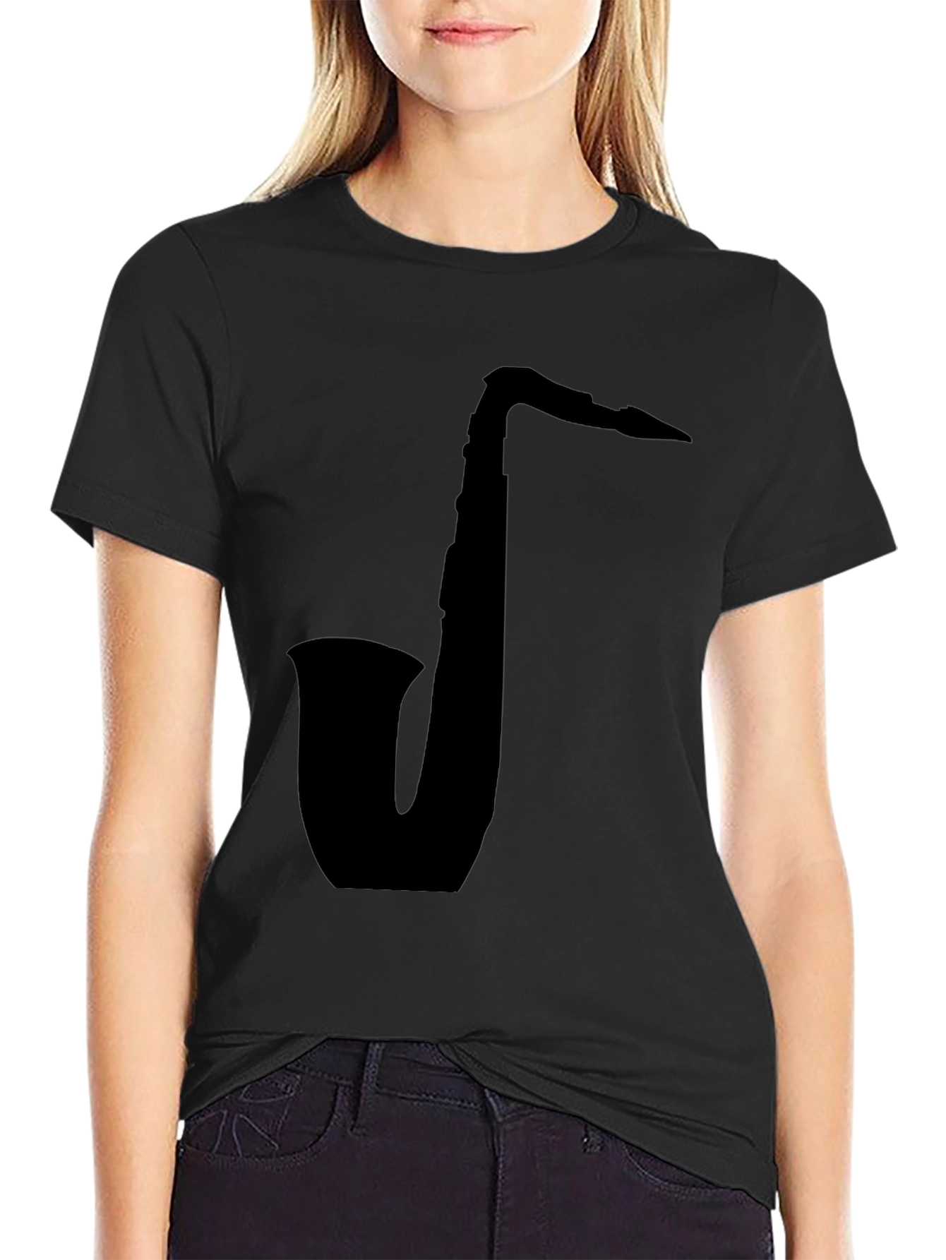 Black Saxophone Silhouette Black T-Shirt view 2