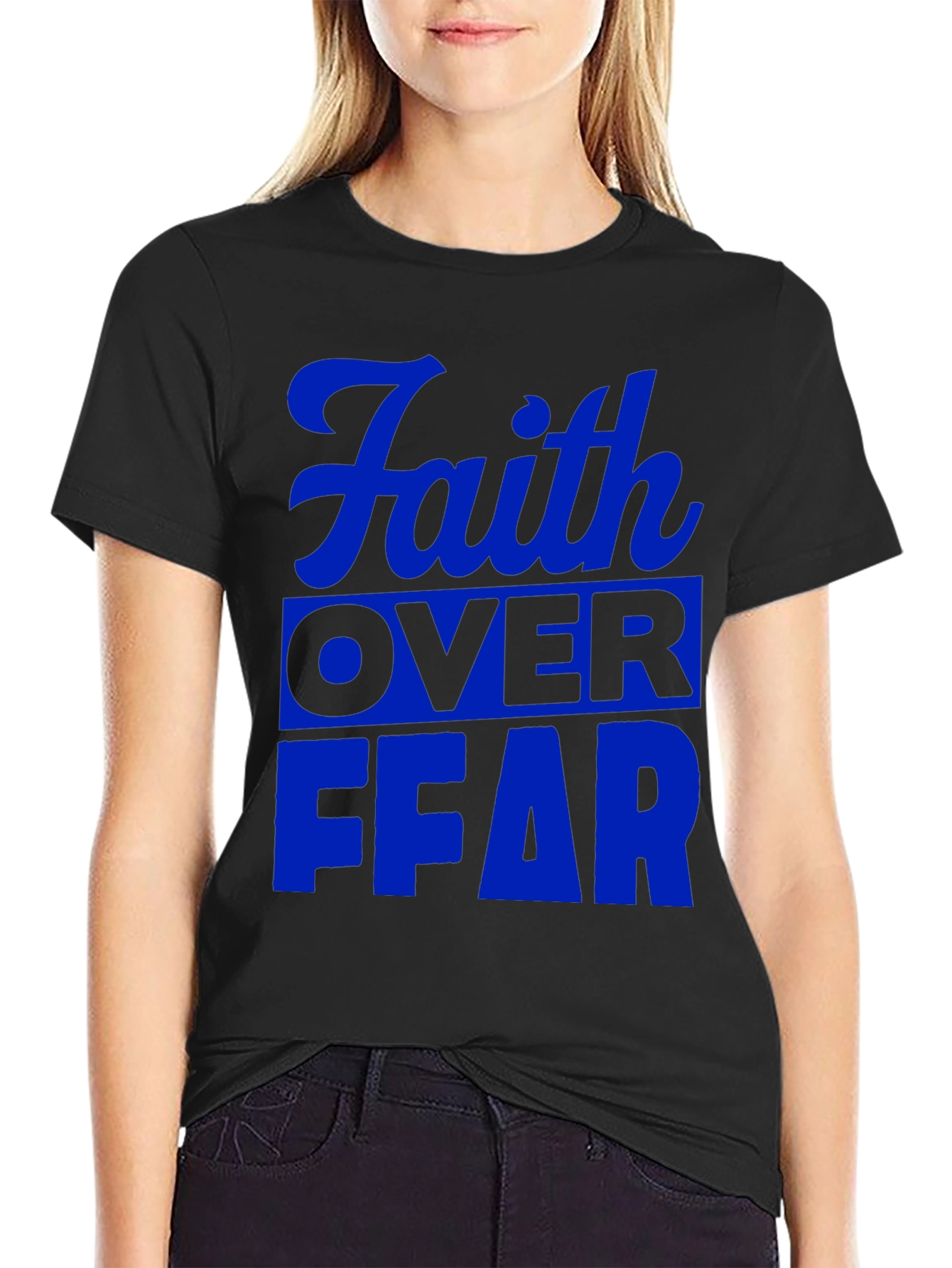 Black Faith Over Fear Graphic T-Shirt - Blue Print view 2
