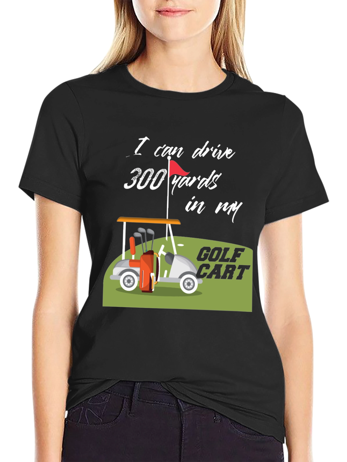 Black Golf Cart 300 Yards Funny T-Shirt view 2