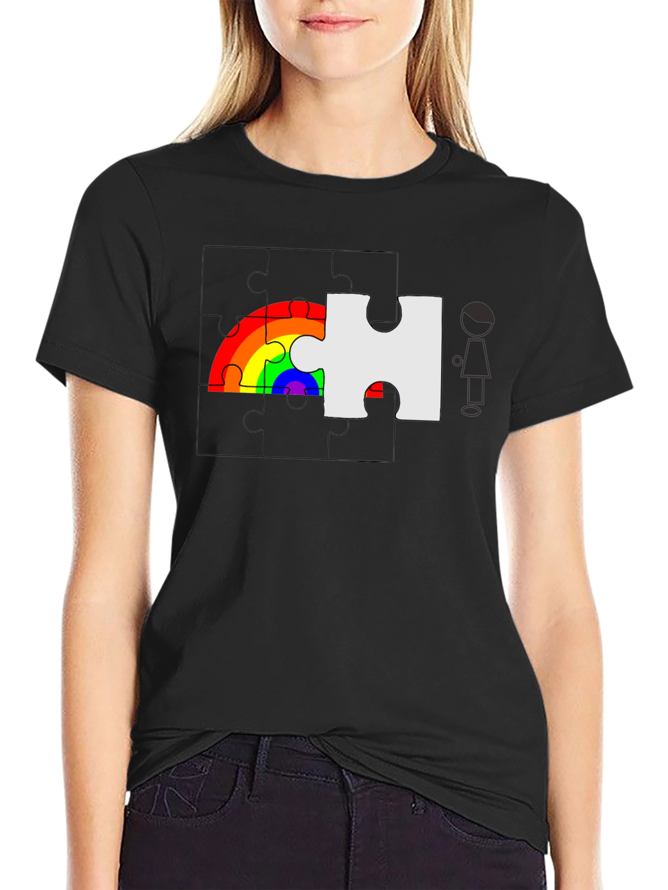 Black Rainbow Puzzle Piece Graphic Tee - Autism Awareness view 2