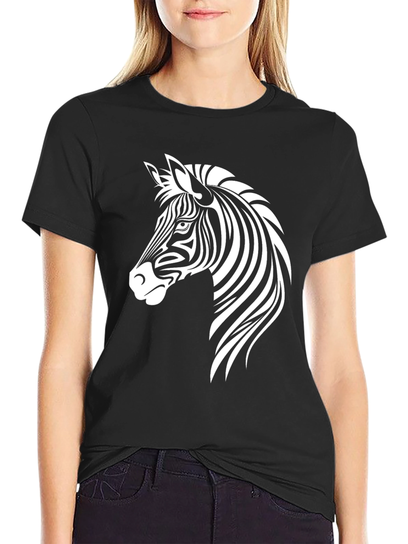 Black Zebra Graphic Black T-Shirt for Men view 2