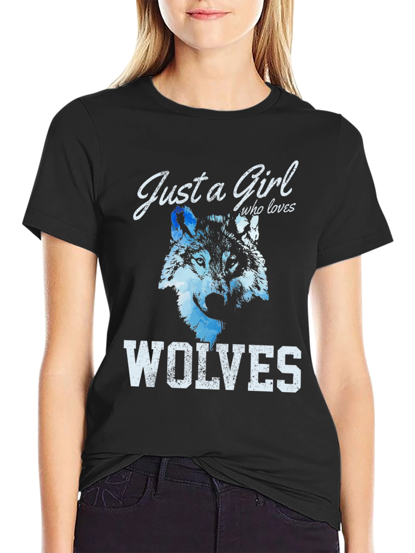 Black Just A Girl Who Loves Wolves T-Shirt view 2