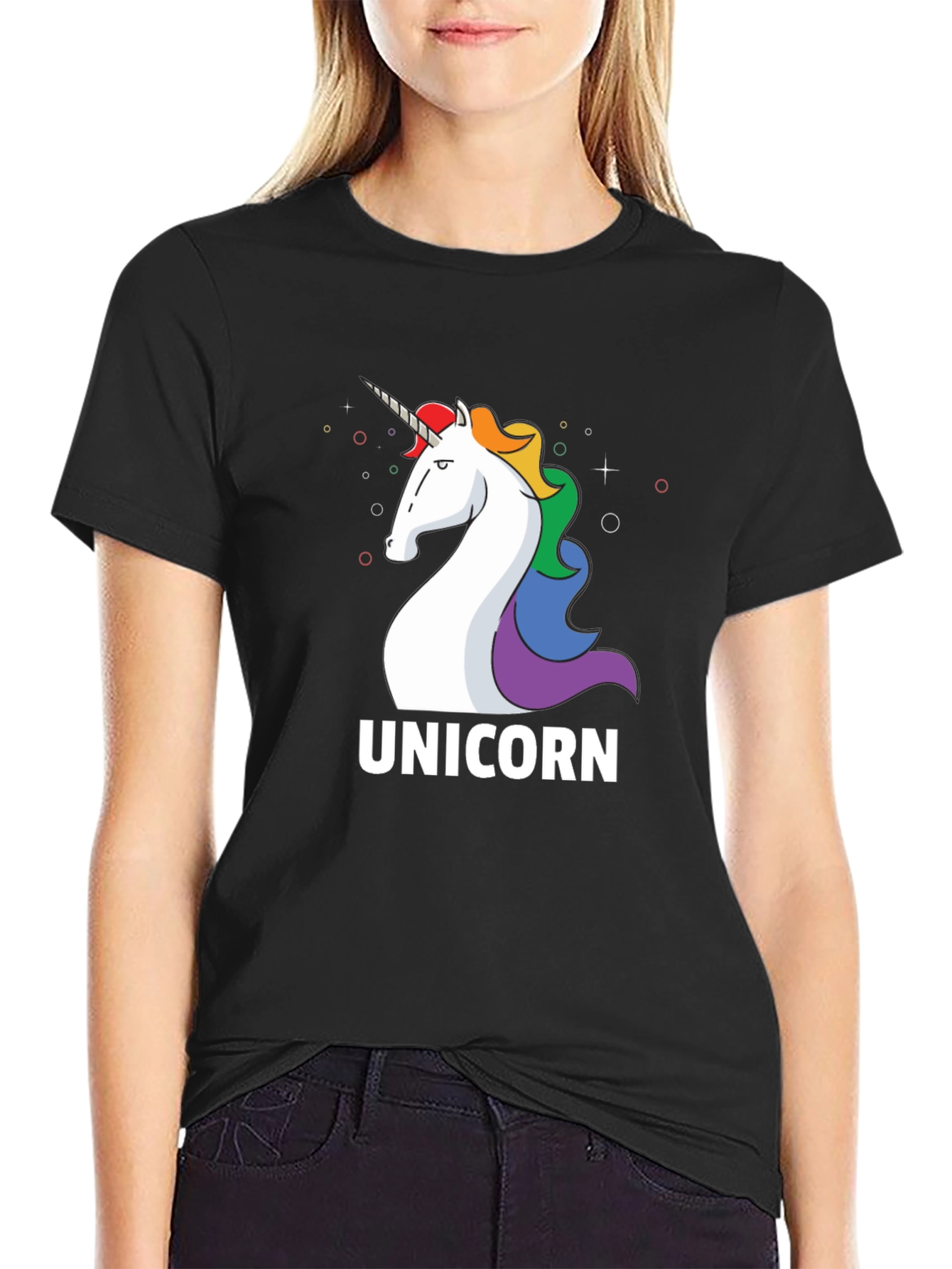 Black Unicorn Graphic Tee - Black Cotton Casual T-Shirt view 2
