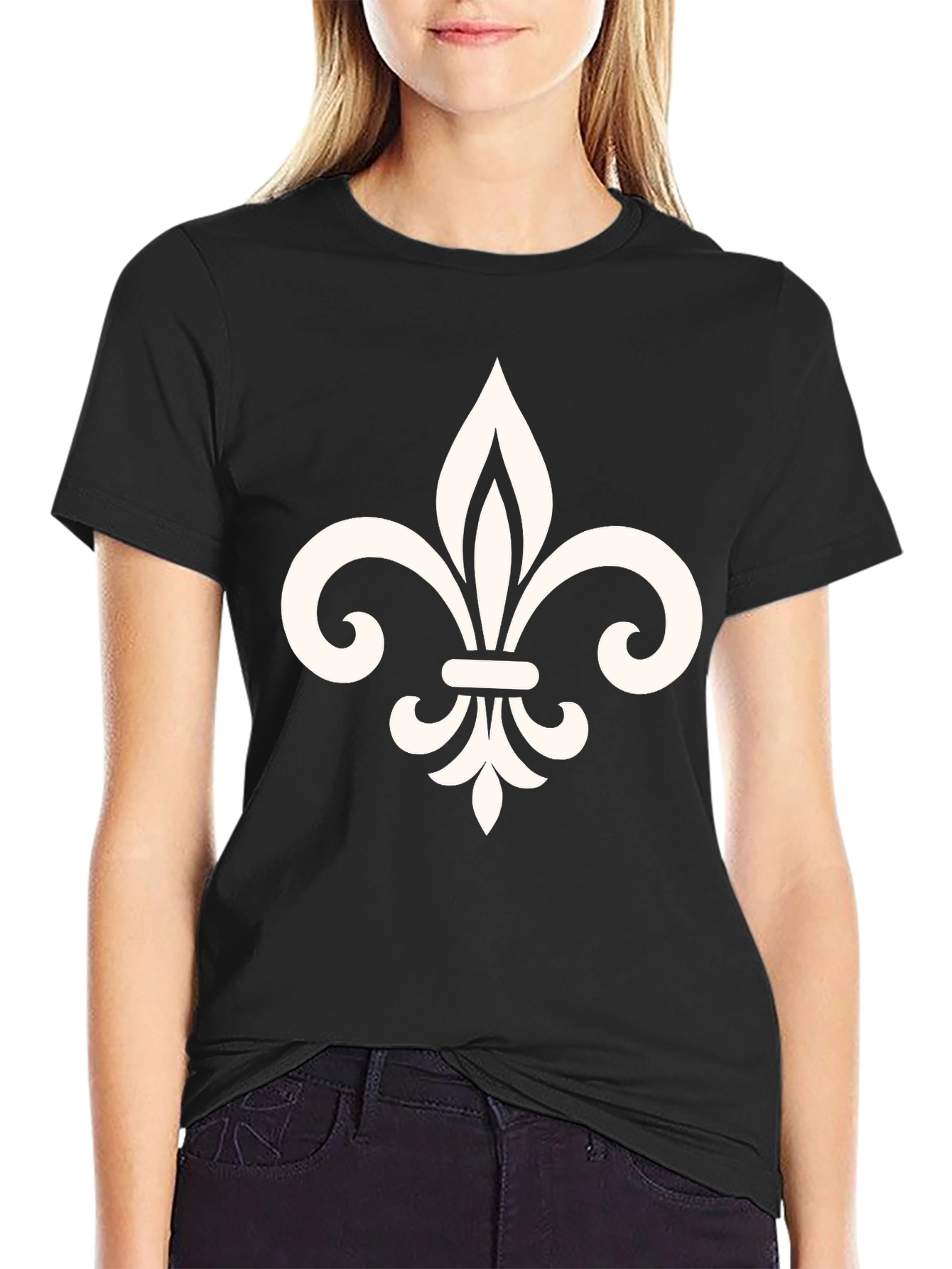 Black Fleur-de-lis Graphic Tee - Stylish Unisex Design view 2