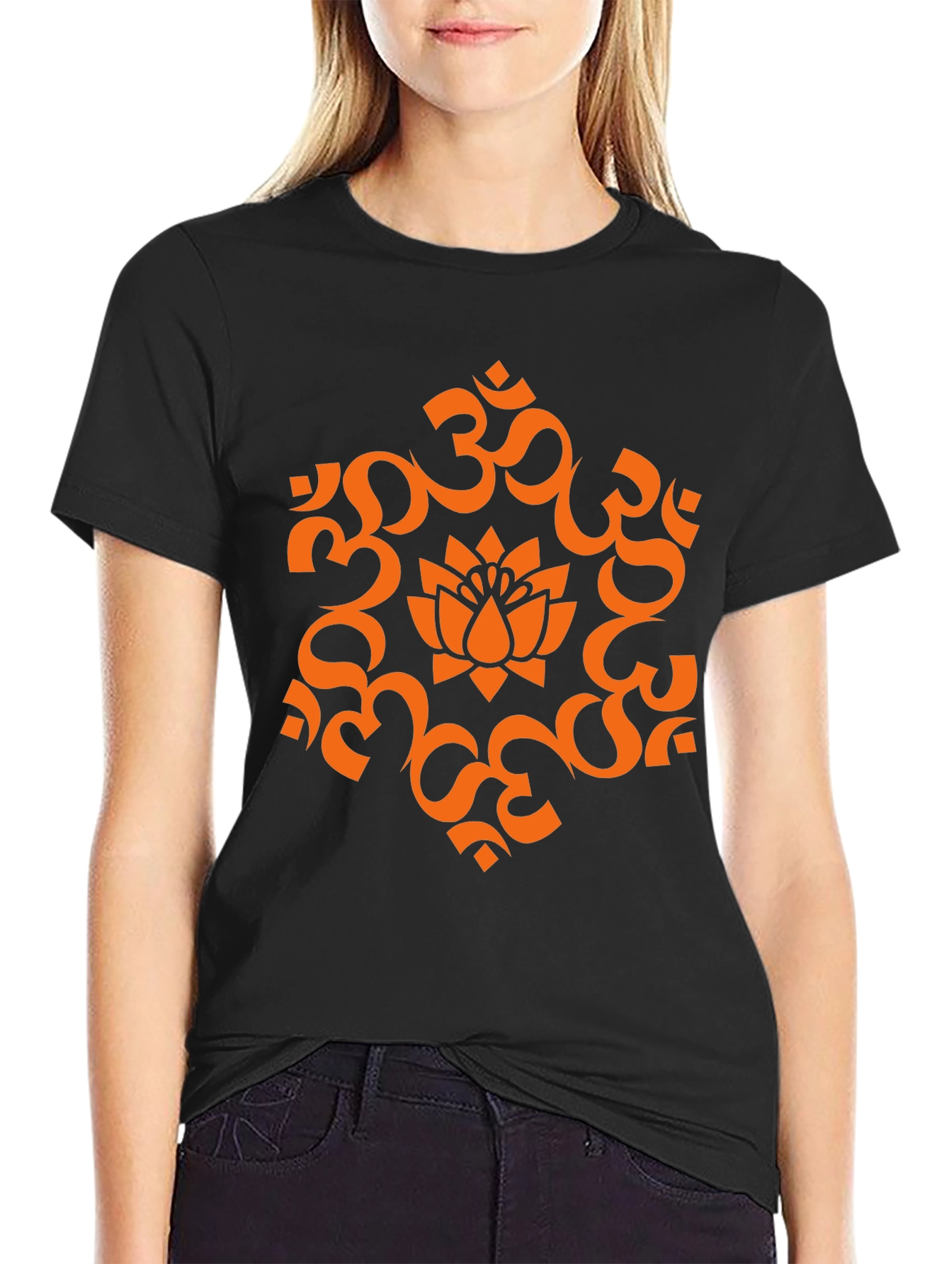 Black Om Lotus Graphic Tee - Spiritual Black T-Shirt view 2