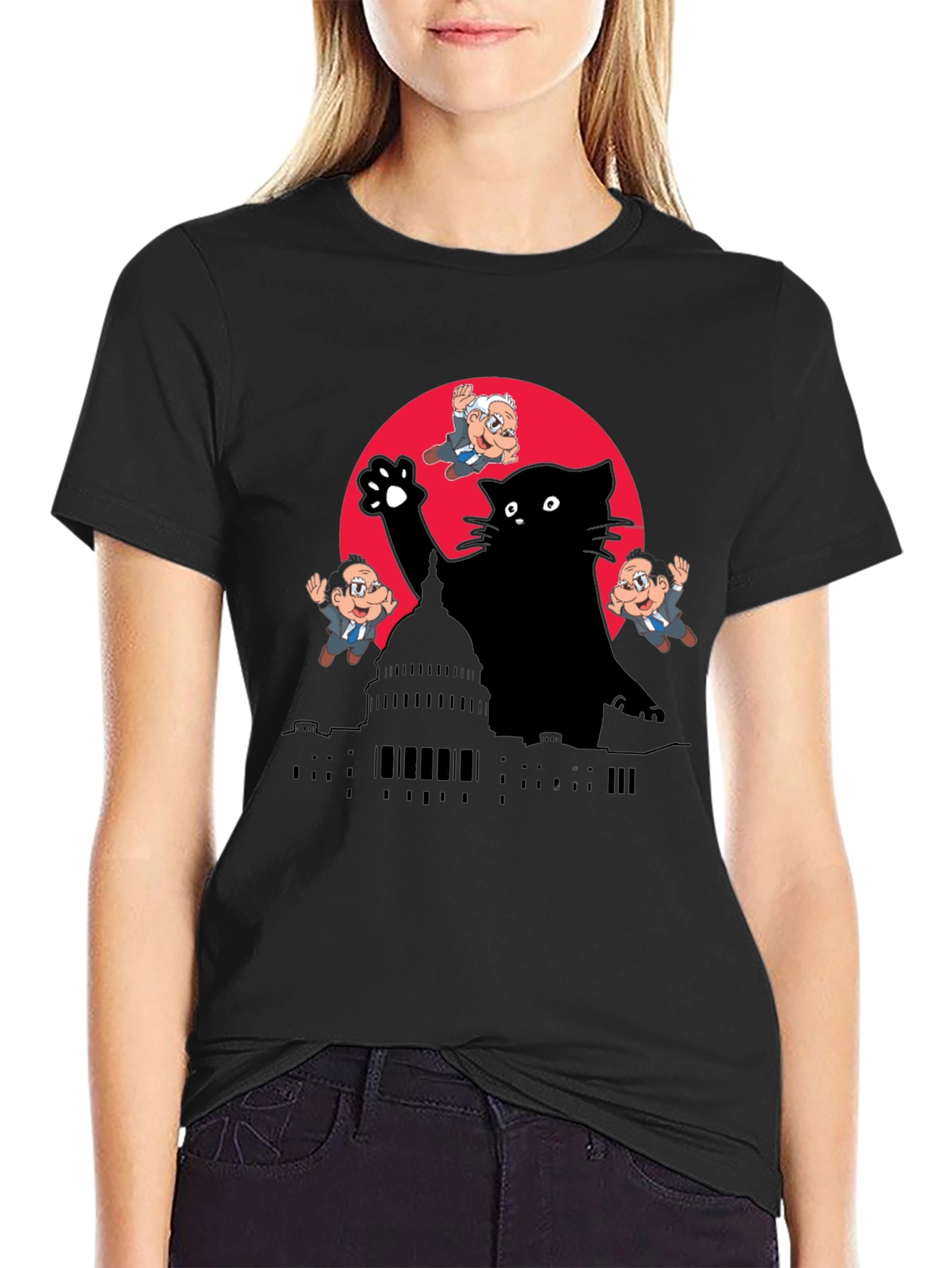 Black Kaiju Cat T-Shirt: Political Satire Tee view 2