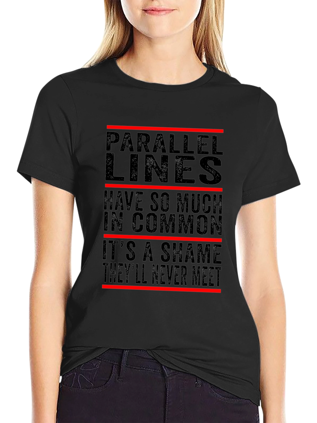 Black Parallel Lines Graphic Tee - Never Meet Funny Shirt view 2