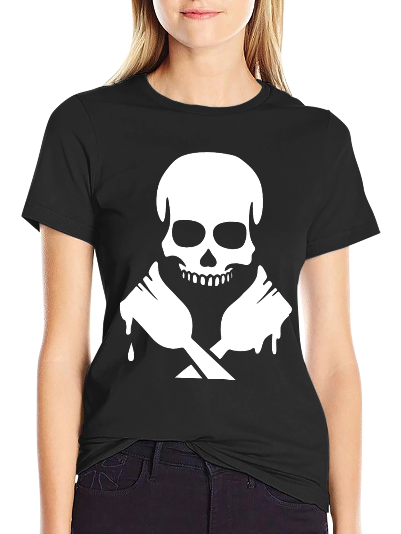 Black Skull & Crossed Spoons Graphic T-Shirt view 2