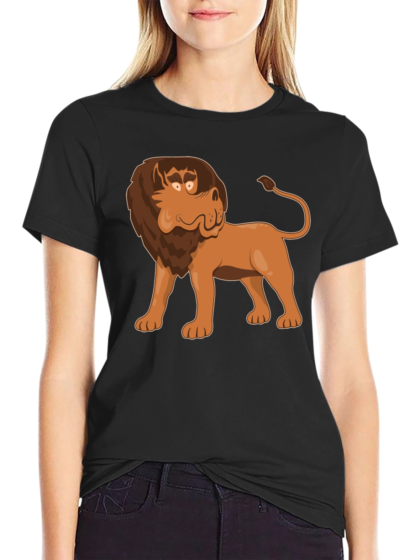Black Cartoon Lion Graphic Tee - Black view 2