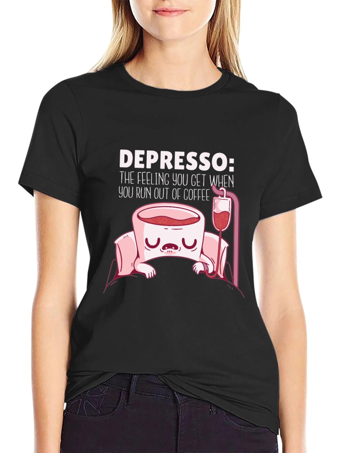 Black Depresso Funny Coffee T-Shirt view 2