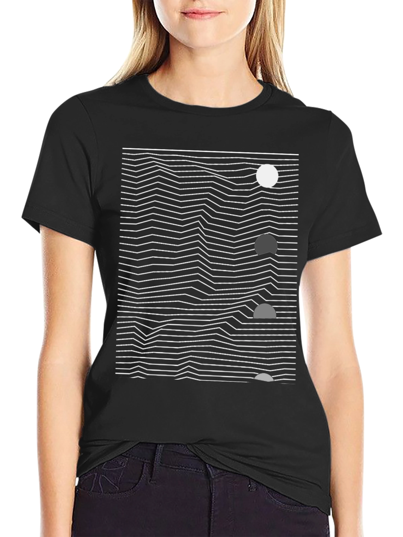Black Abstract Geometric Graphic Tee - Modern Art Shirt view 2