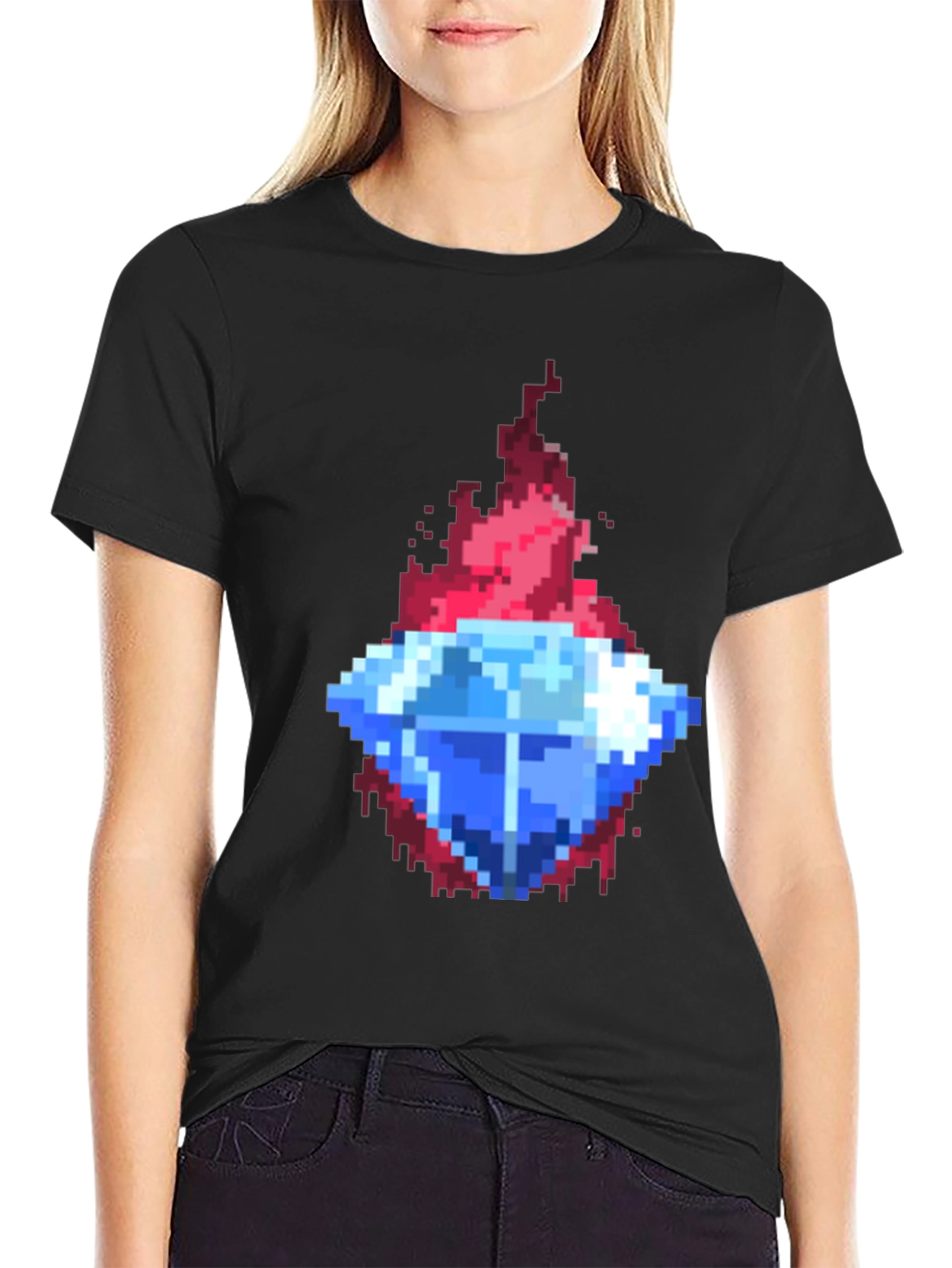 Black Pixel Art Diamond Tee - Retro Gaming Style view 2