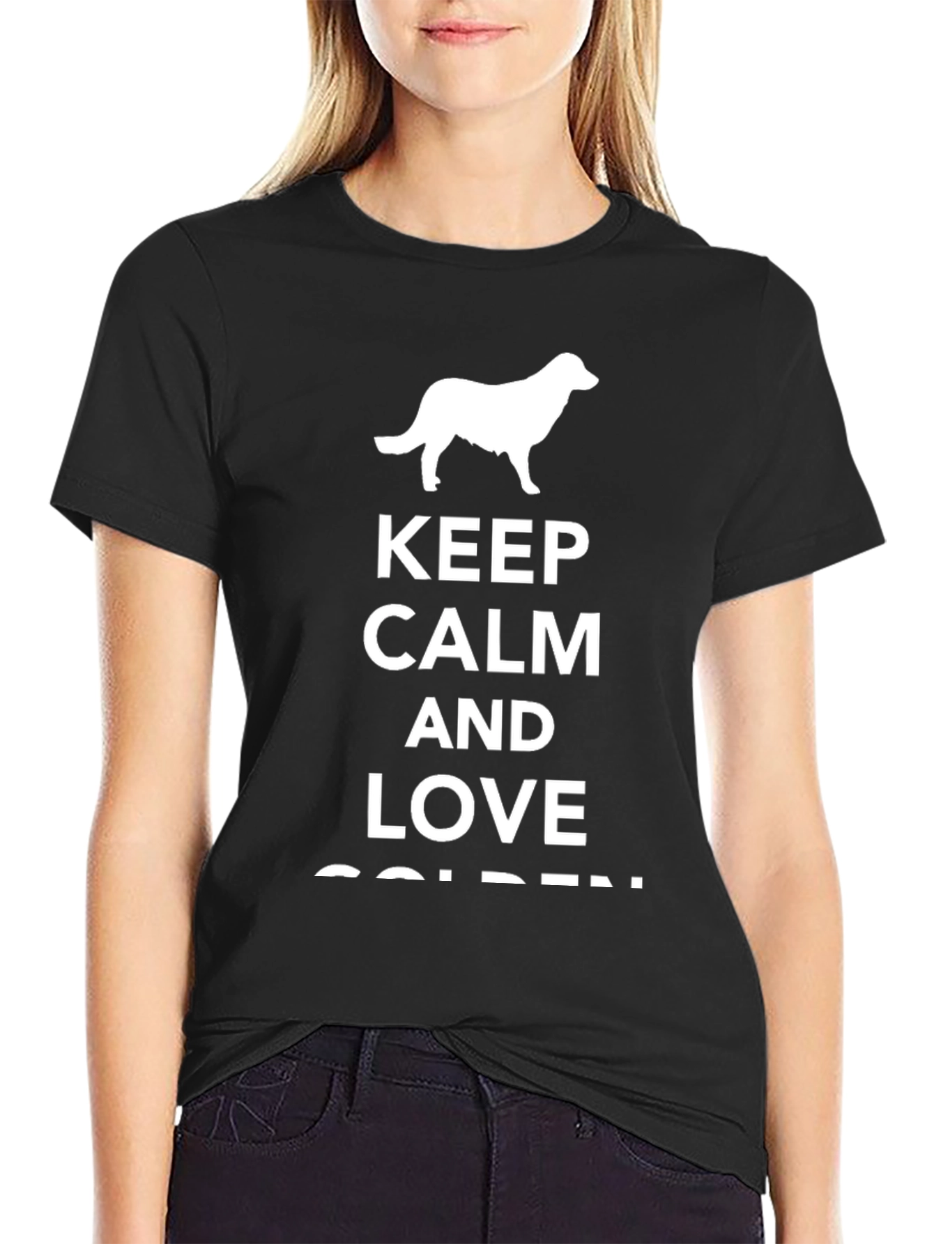Black Keep Calm and Love Golden Retriever T-Shirt view 2