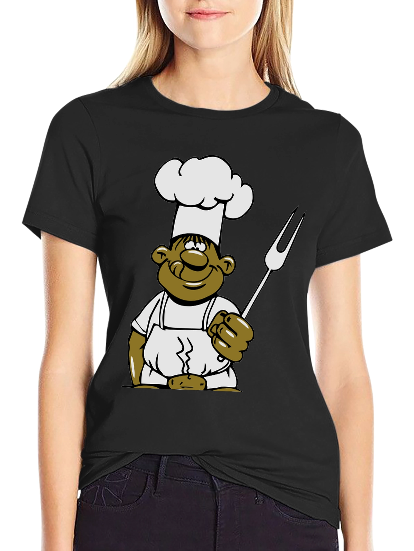 Black Chef Cartoon Graphic T-Shirt - Black view 2