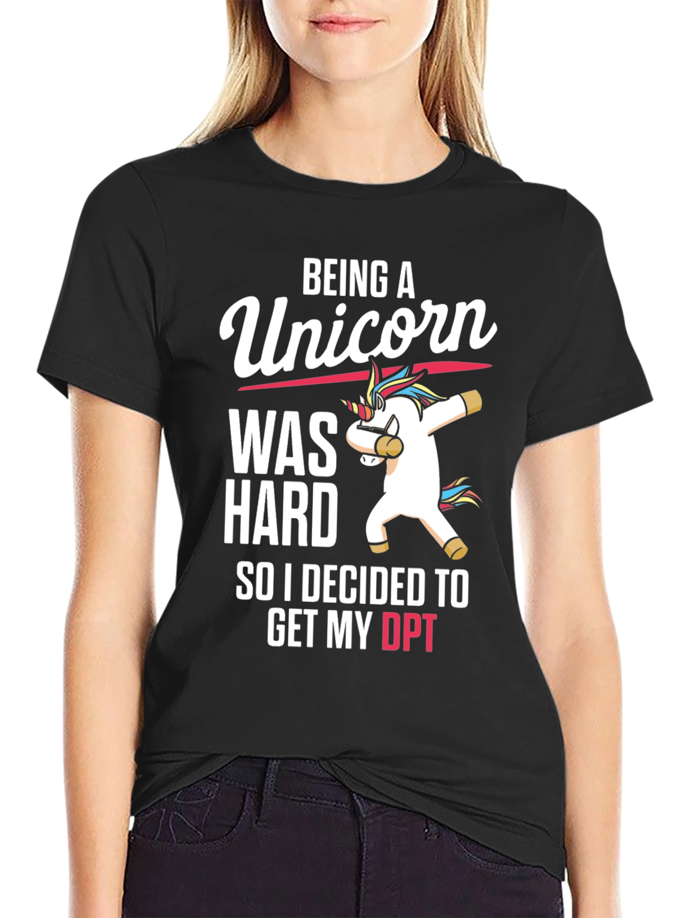Black Being A Unicorn DPT T-Shirt view 2
