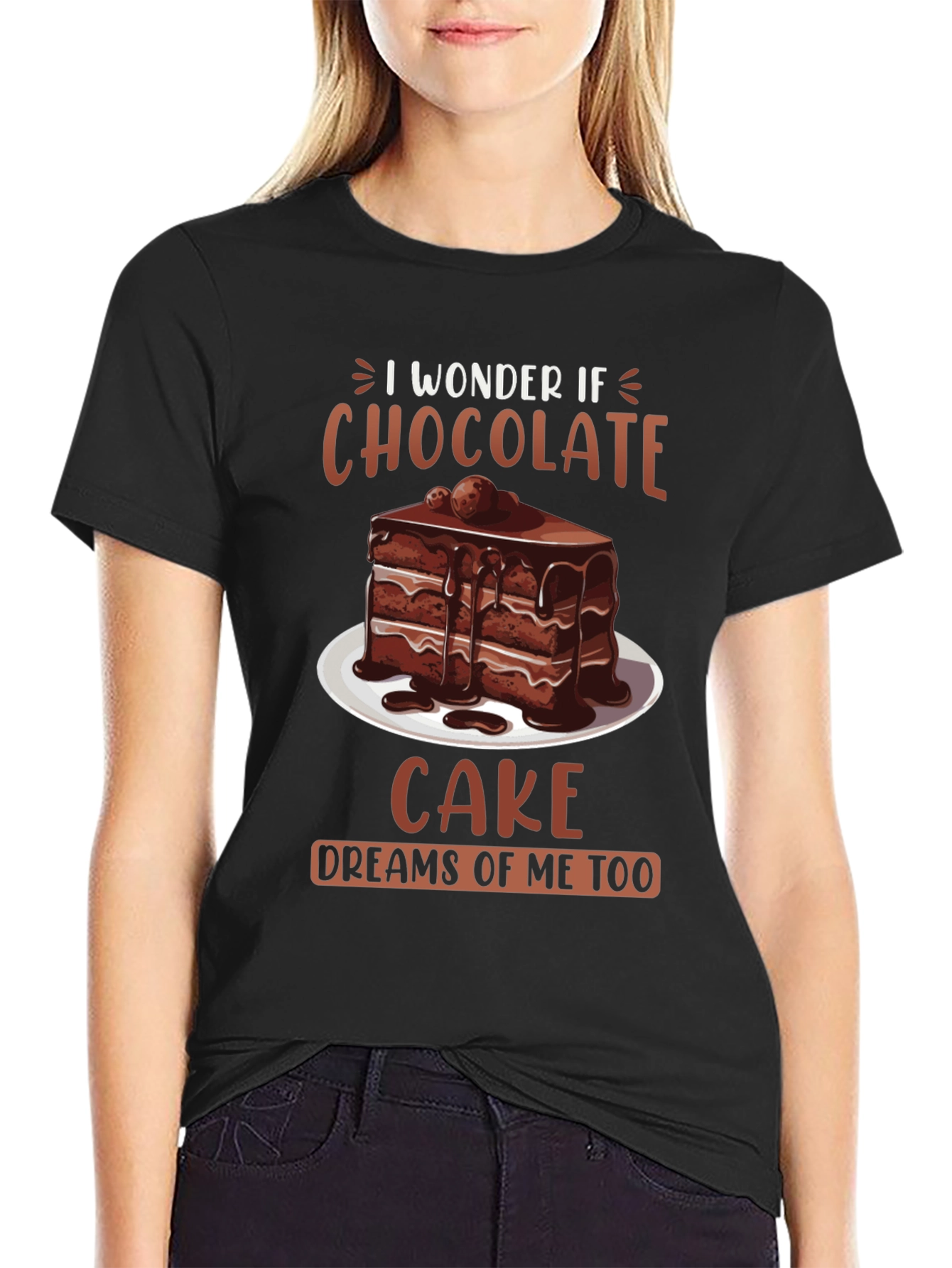 Black Chocolate Cake Dreams T-Shirt - Foodie Humor Tee view 2