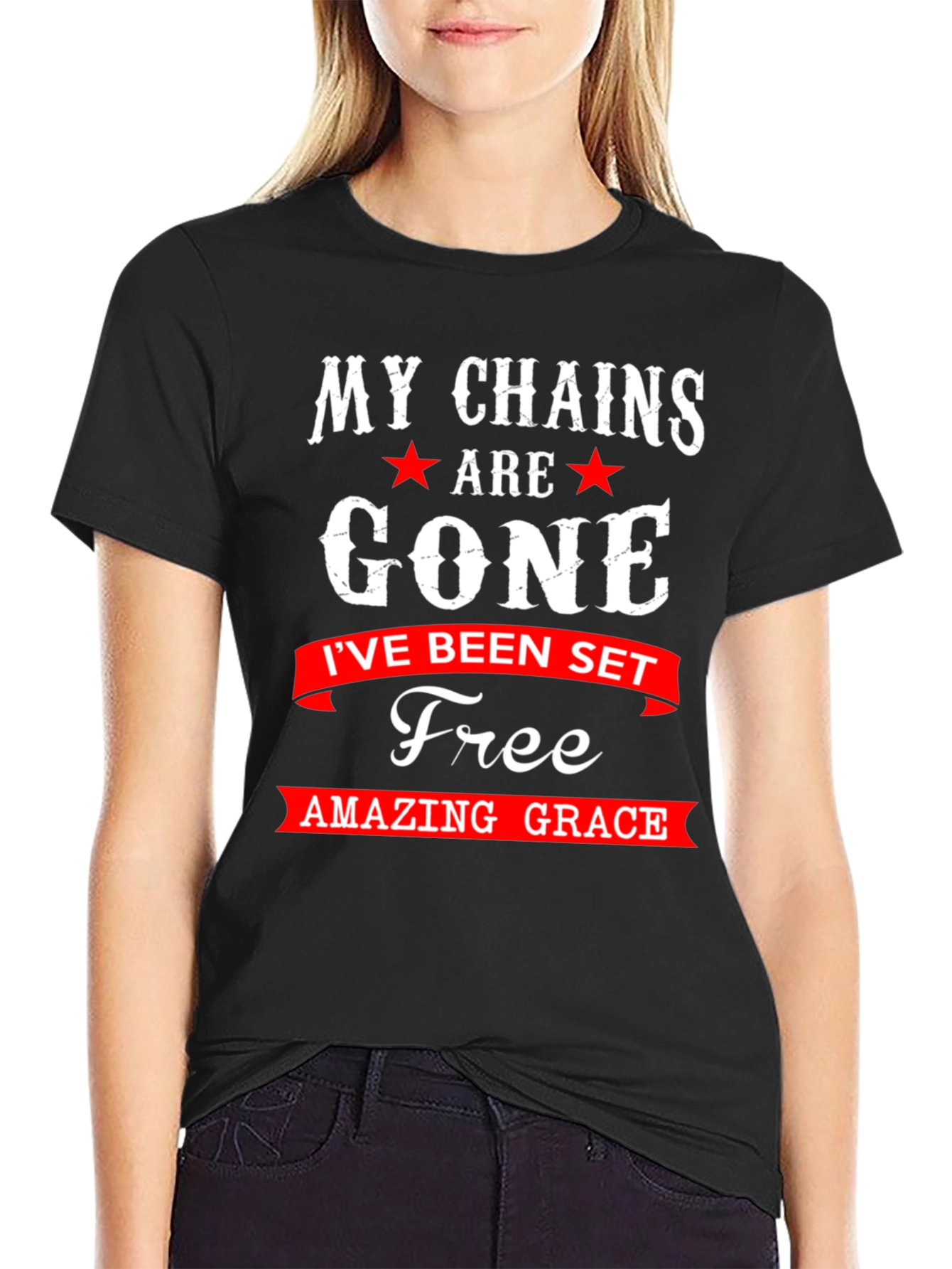 Black My Chains are Gone T-Shirt - Amazing Grace view 2