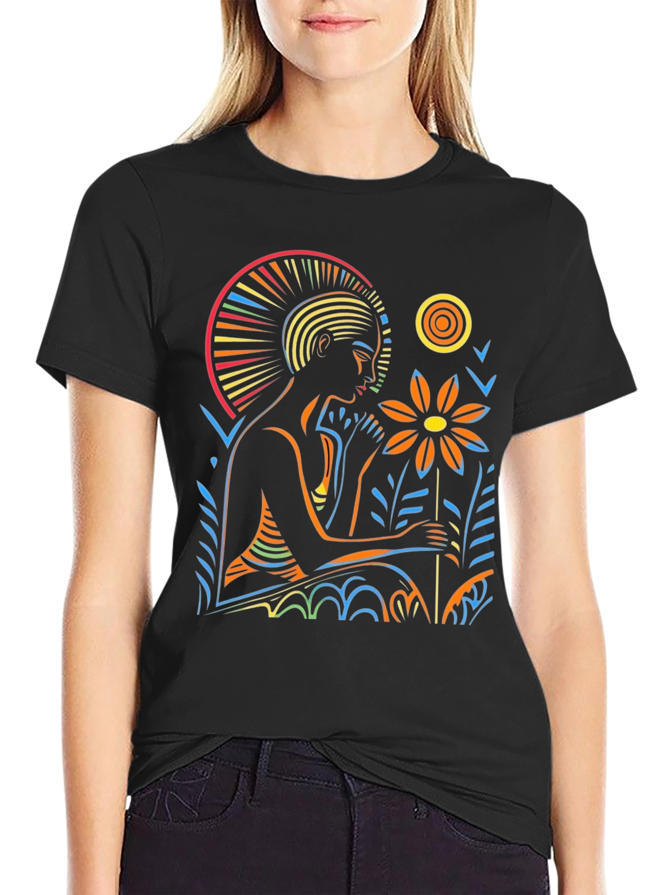 Black Artistic Graphic T-Shirt - Relaxing Figure view 2