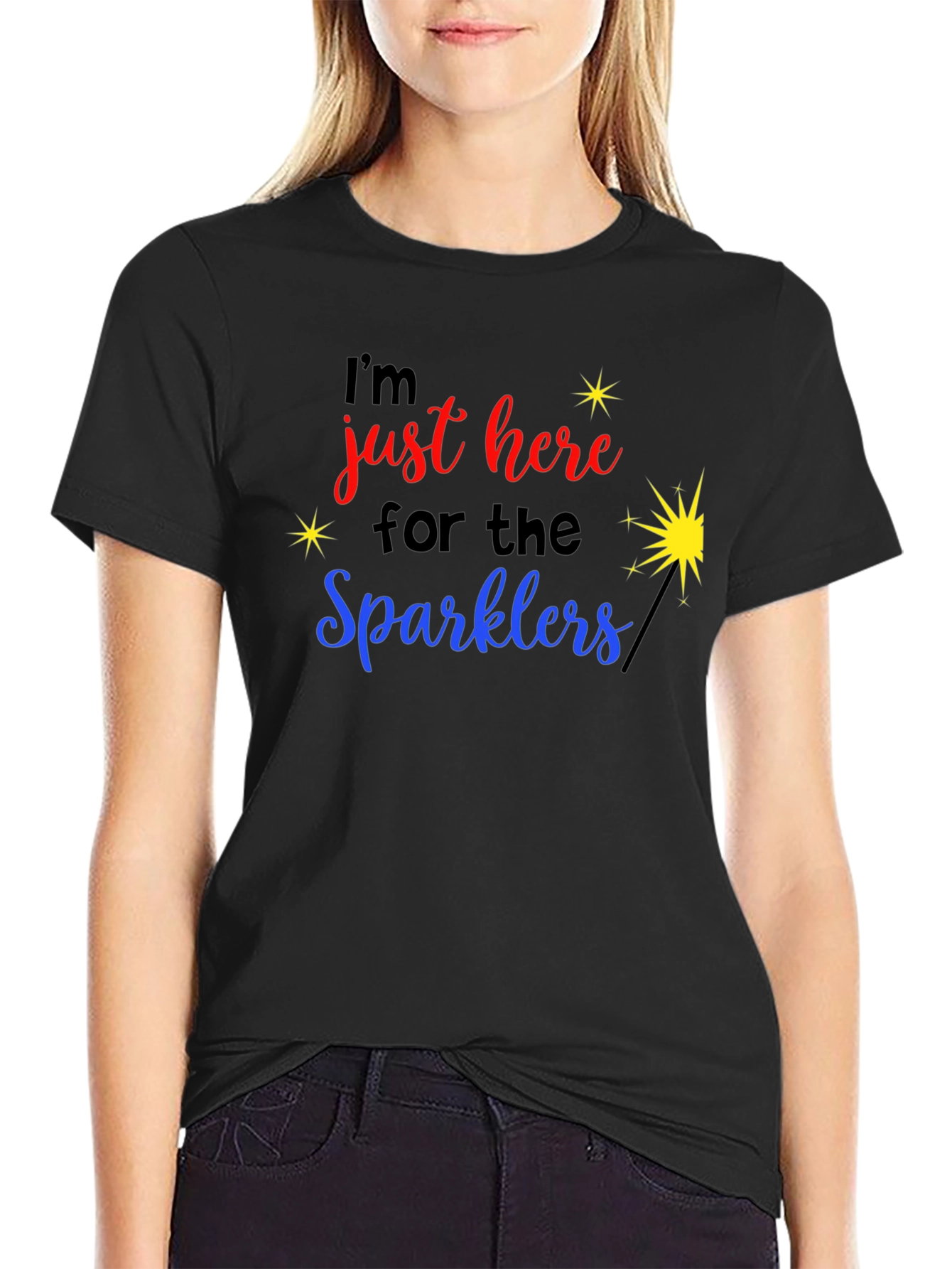 Black I'm Just Here for the Sparklers Graphic T-Shirt view 2