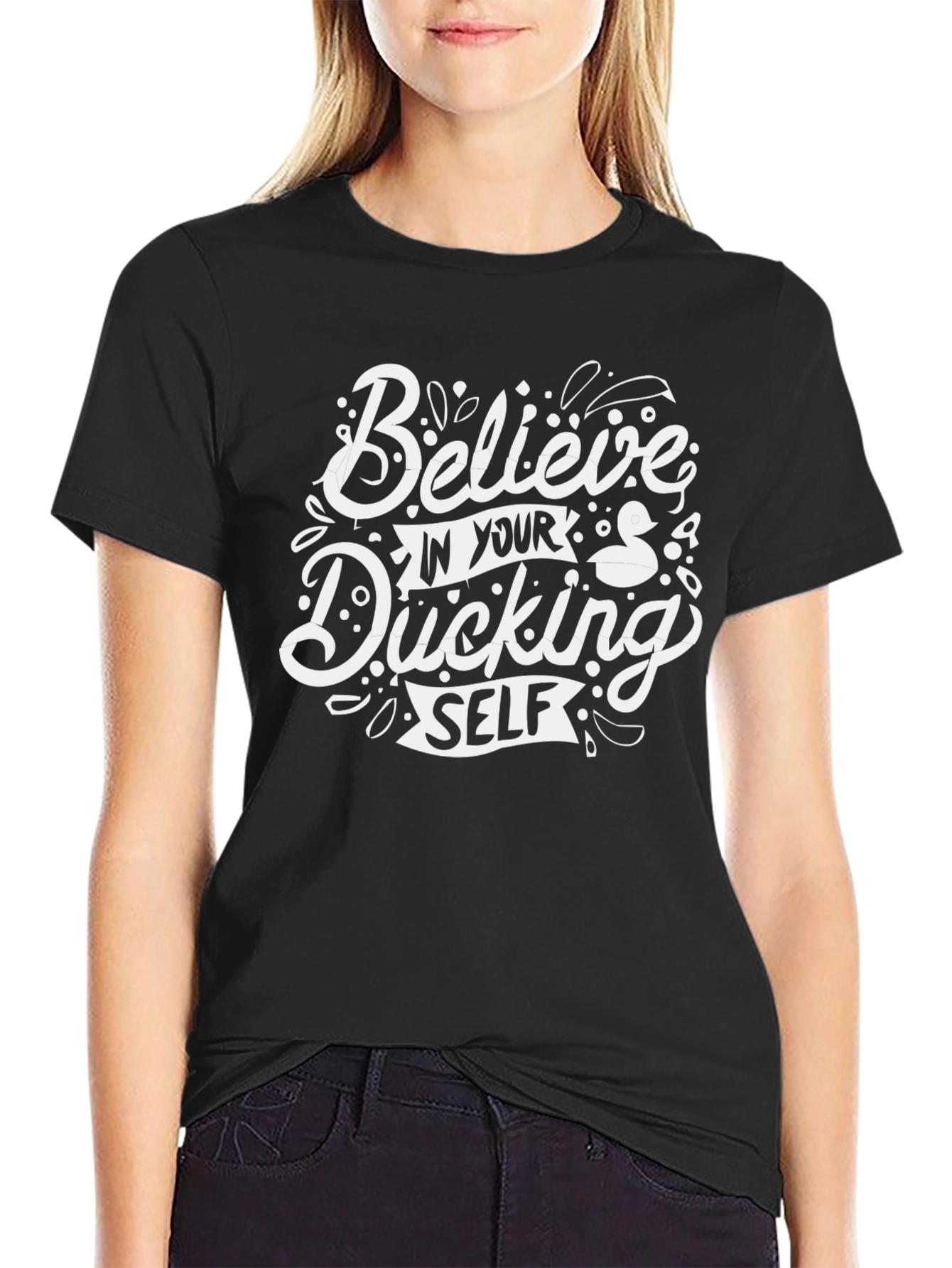 Black Believe in Your Ducking Self Black Graphic T-Shirt view 2