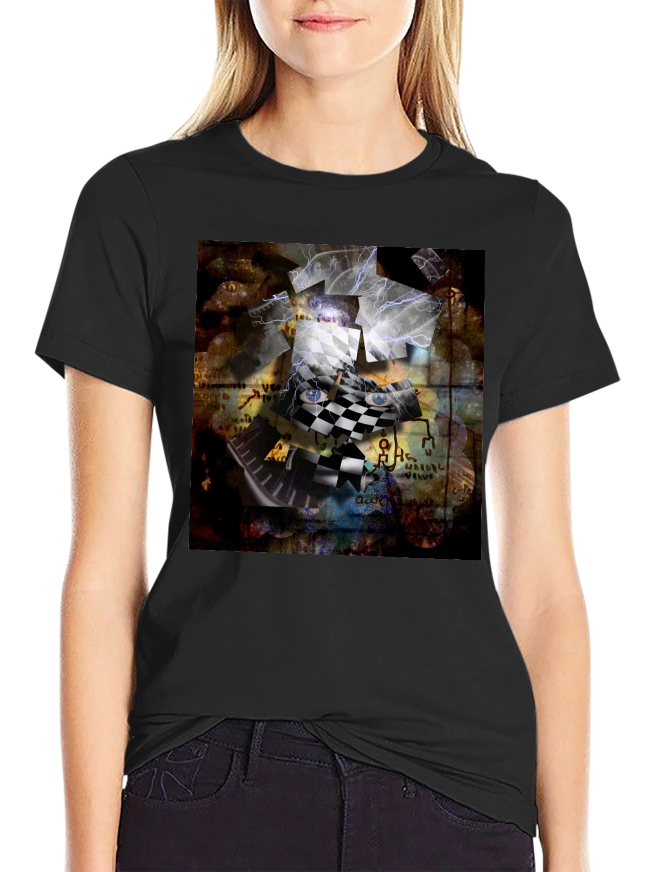 Black Abstract Chessboard Graphic Tee view 2