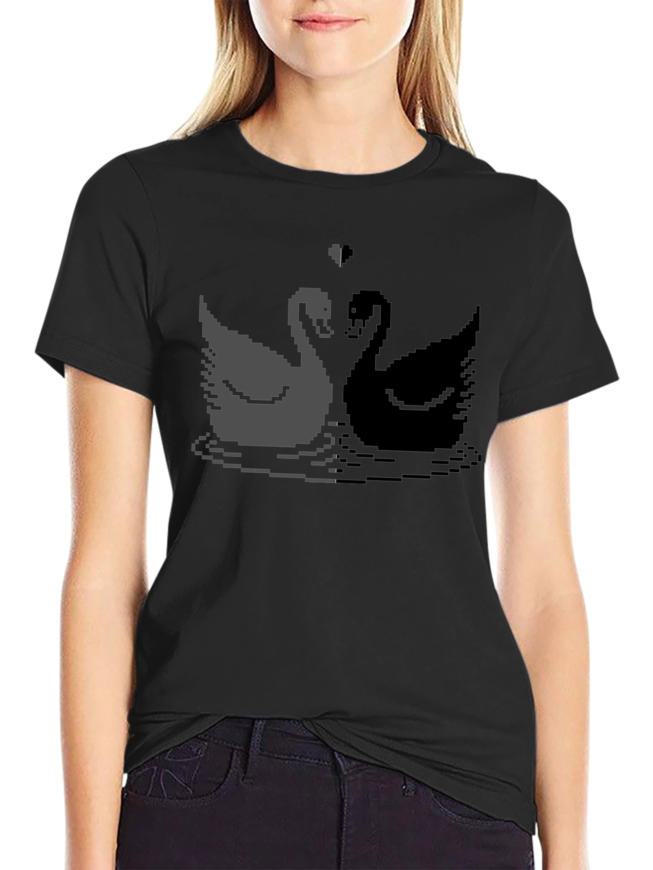 Black Pixel Swan Love T-Shirt - Black view 2