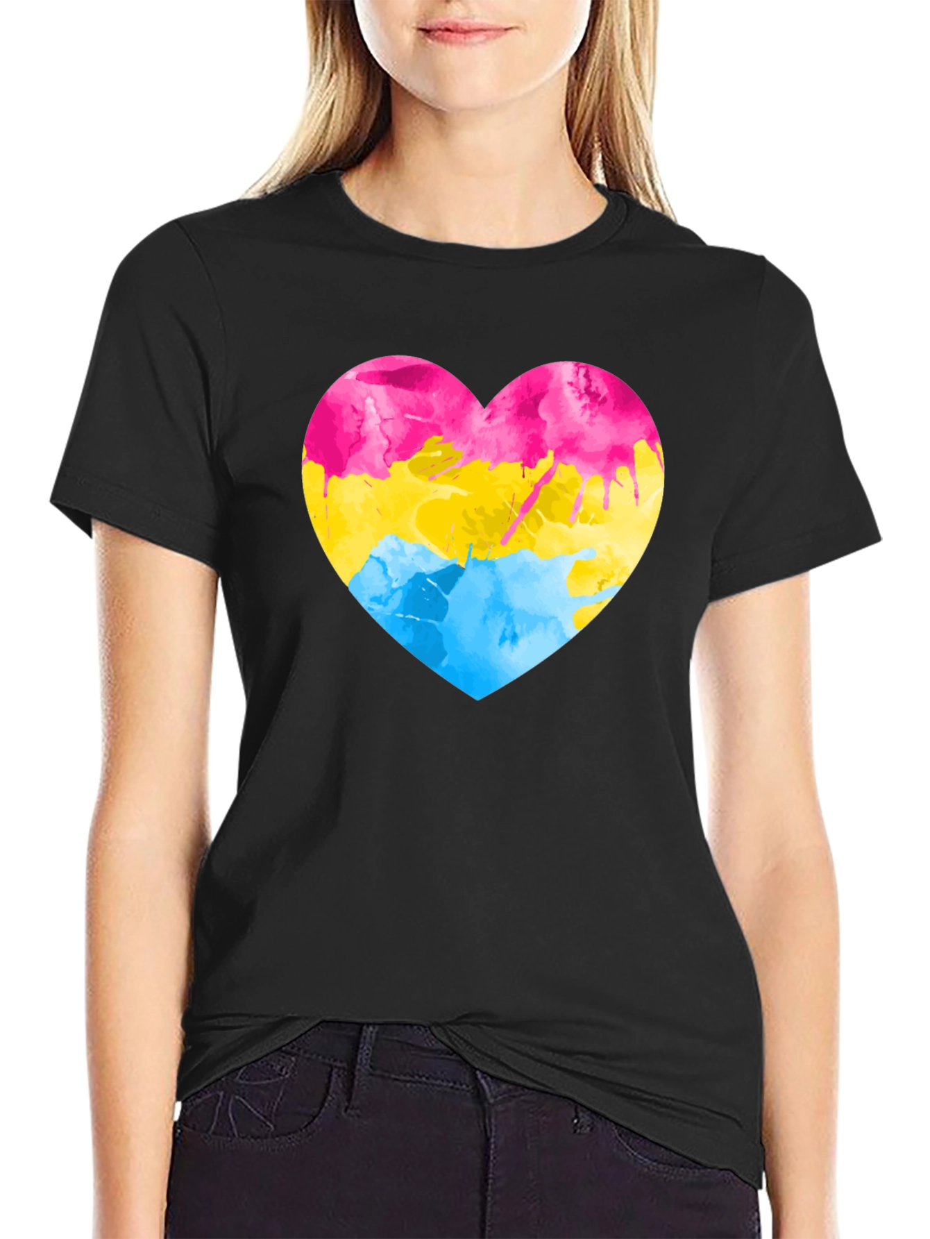 Black Pansexual Pride Heart T-Shirt - Black view 2