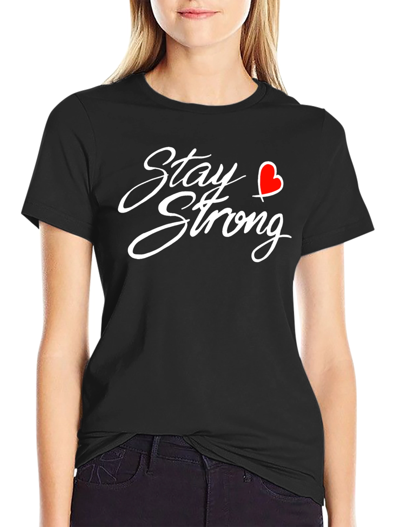 Black Stay Strong Heart Graphic T-Shirt view 2