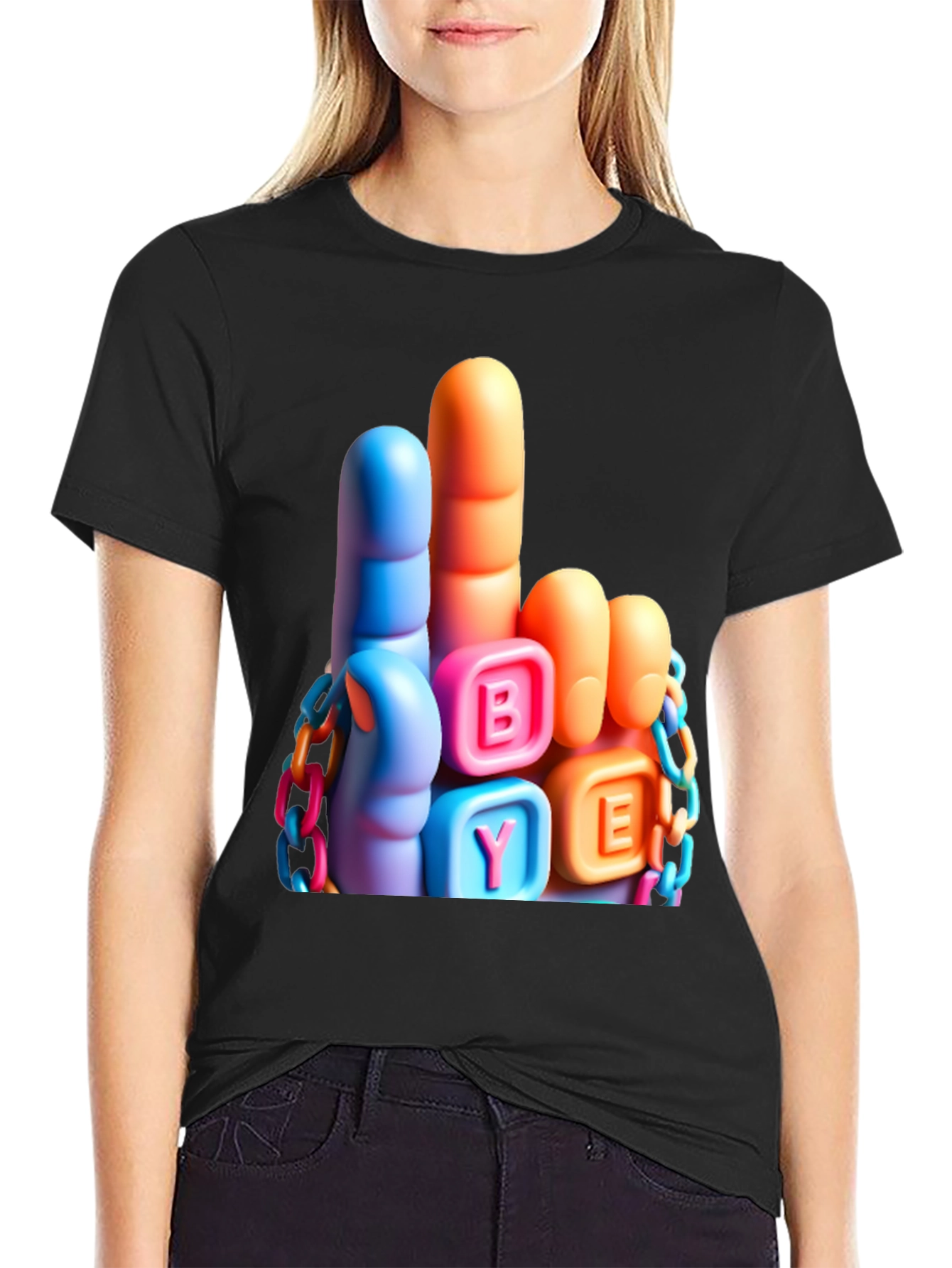 Black Funny BYE Middle Finger T-Shirt view 2