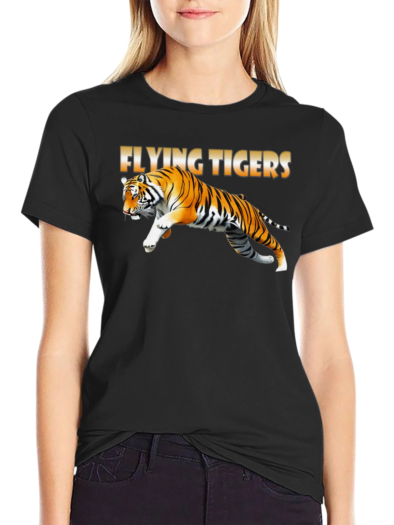 Black Flying Tigers Graphic T-Shirt view 2