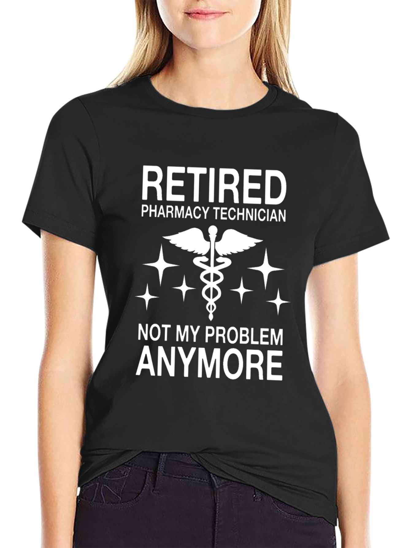 Black Retired Pharmacy Technician T-Shirt - Not My Problem Anymore view 2