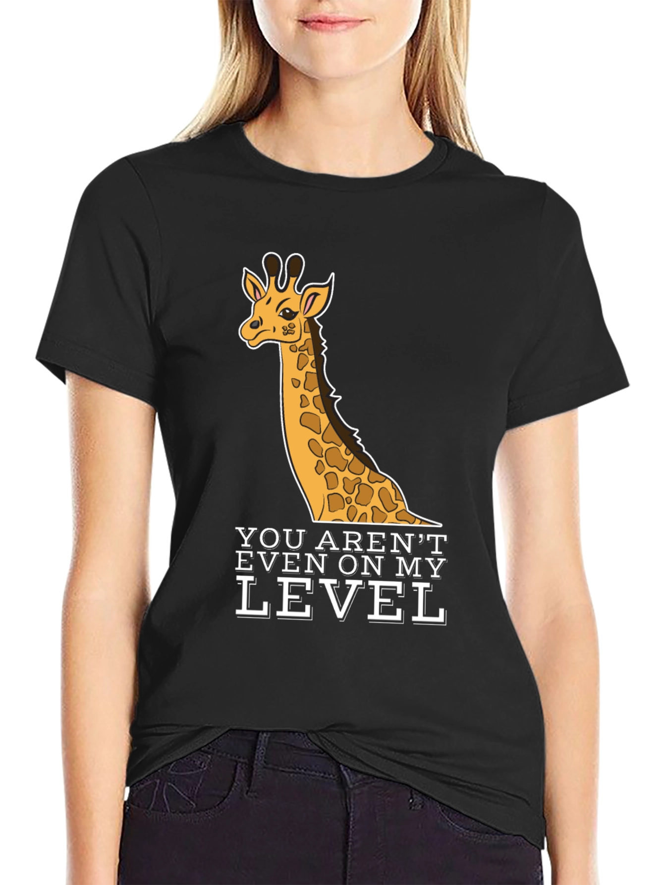 Black Giraffe T-Shirt - You Aren't Even On My Level - Black view 2