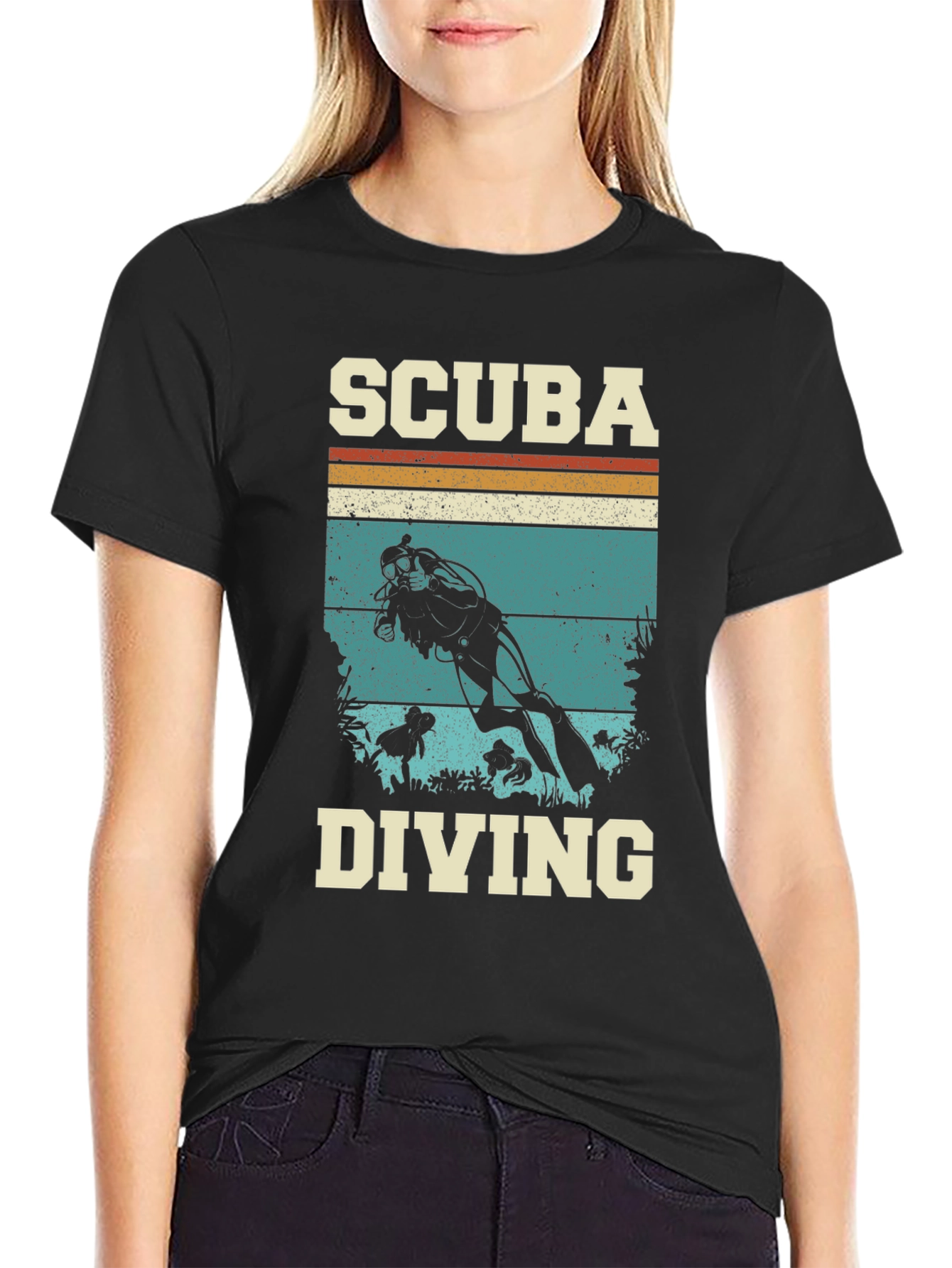 Black Scuba Diving Retro Graphic Tee - Black view 2