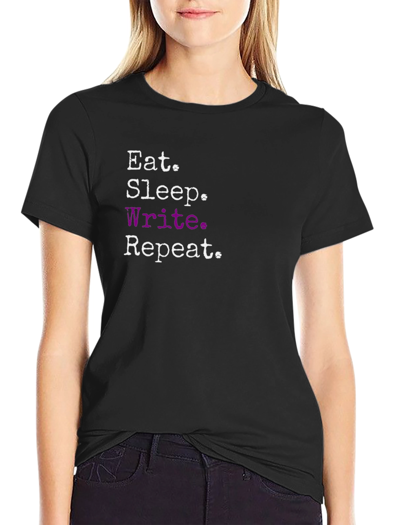 Black Eat Sleep Write Repeat T-Shirt - Black view 2