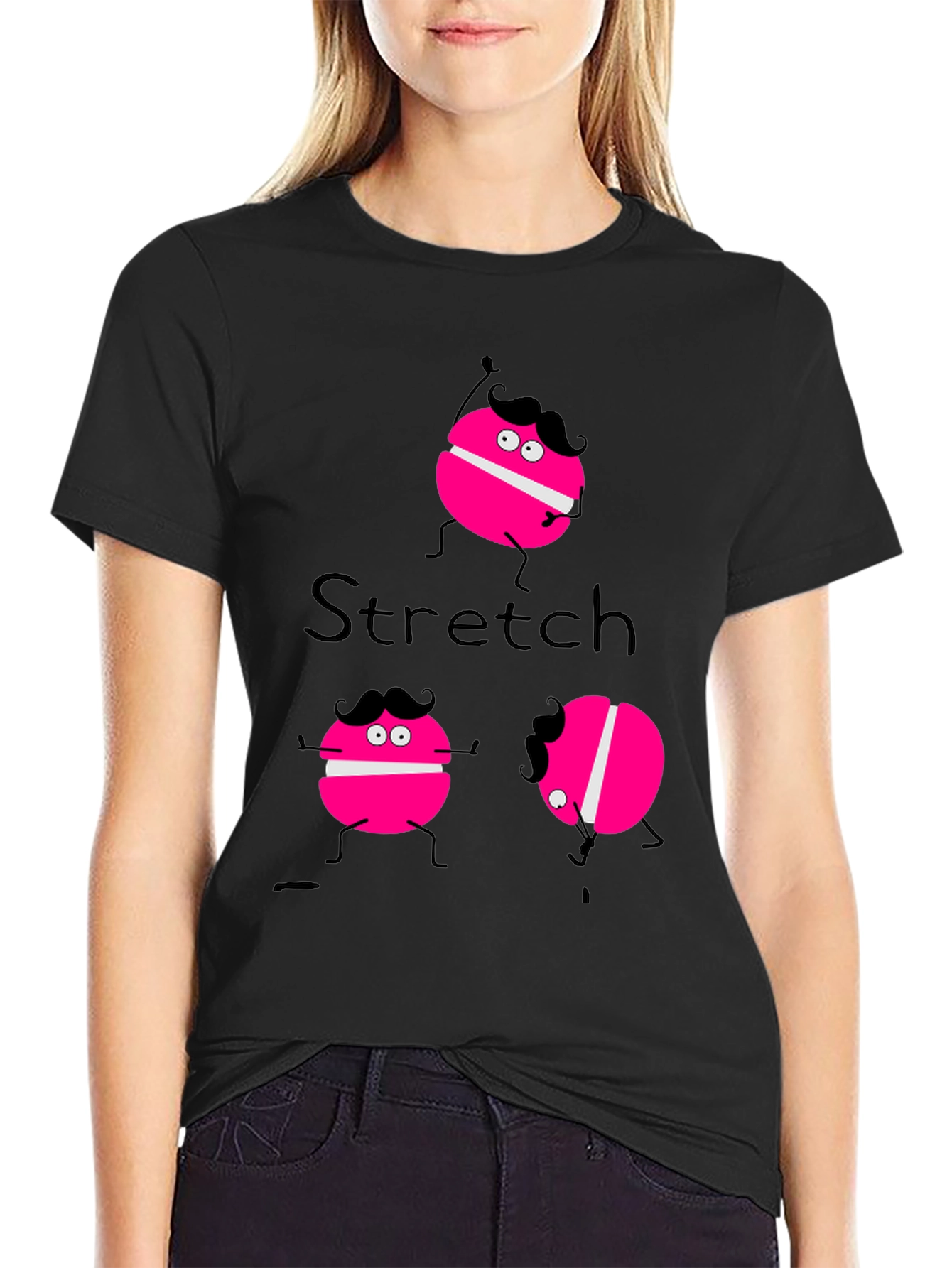 Black Funny Stretch Pink Macaroon Graphic T-Shirt view 2