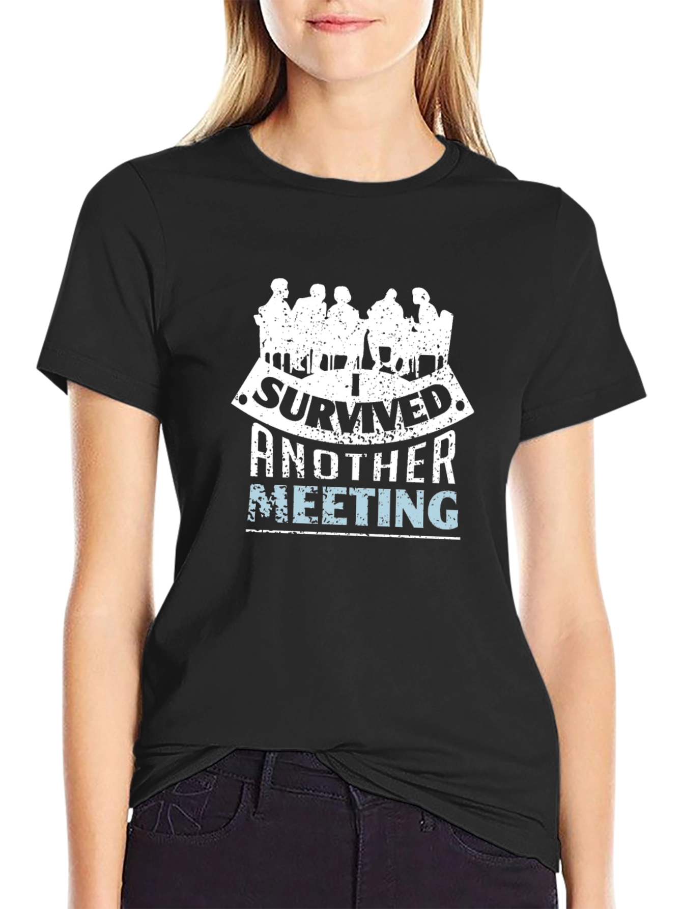 Black I Survived Another Meeting Graphic Tee - Black view 2