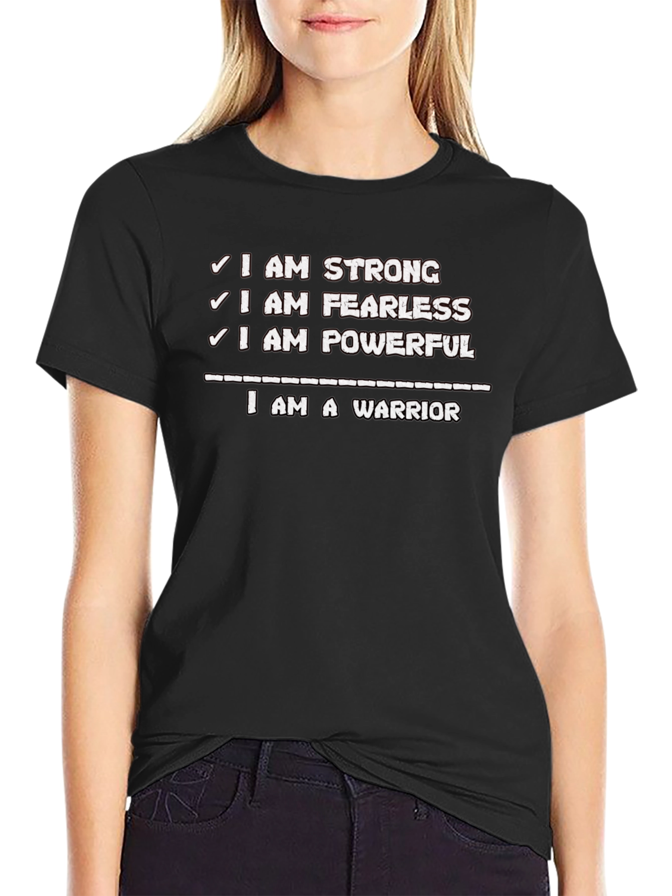 Black I Am Strong Warrior T-Shirt - Motivational Graphic Tee view 2