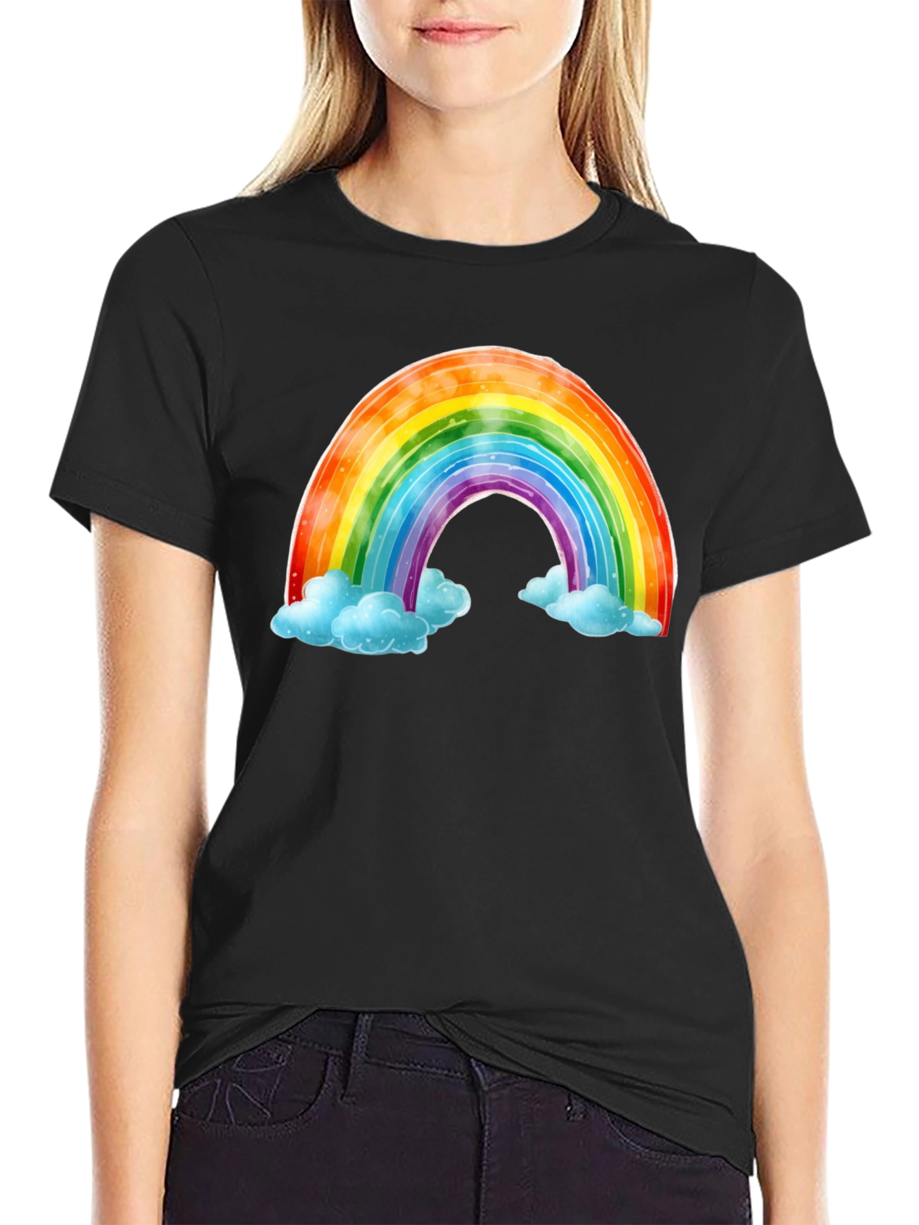 Black Rainbow & Cloud Graphic Tee - Soft Cotton Comfort view 2