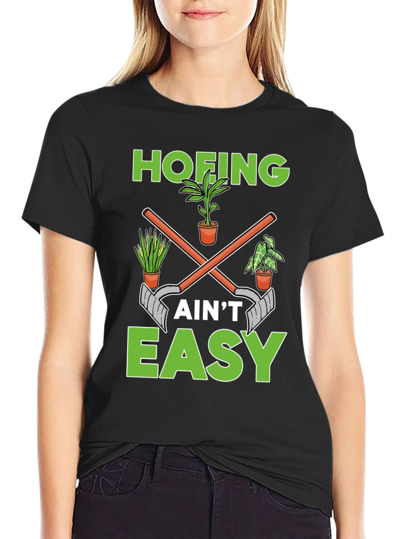 Black Hofing Ain't Easy Garden Humor T-Shirt view 2