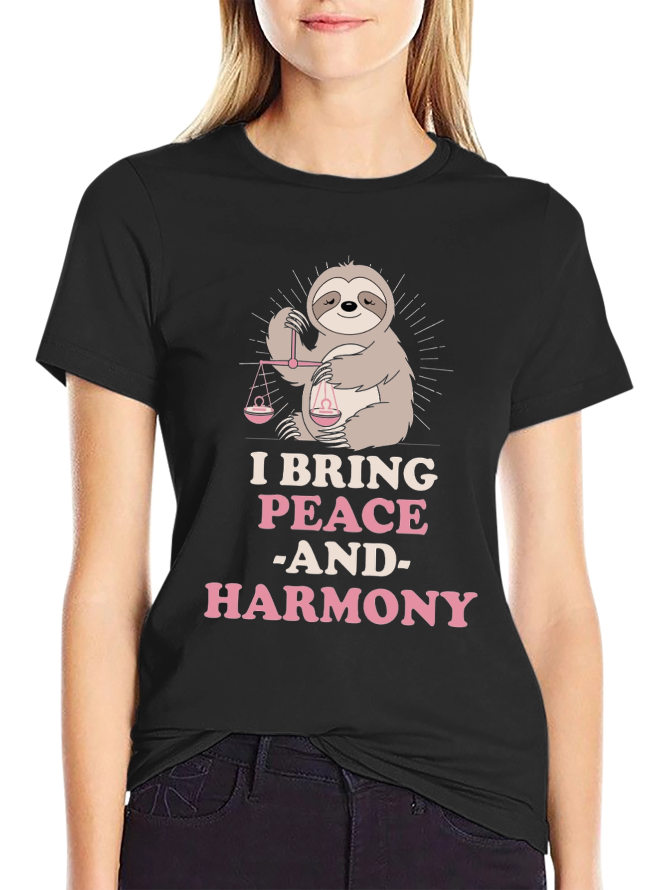 Black Peace & Harmony Sloth Graphic T-Shirt view 2