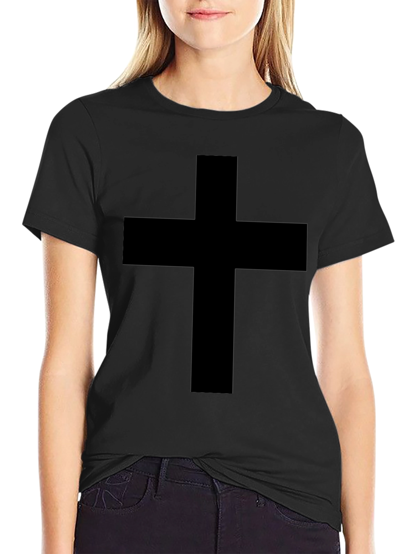 Black Bold Cross Graphic Tee - Solid Black view 2