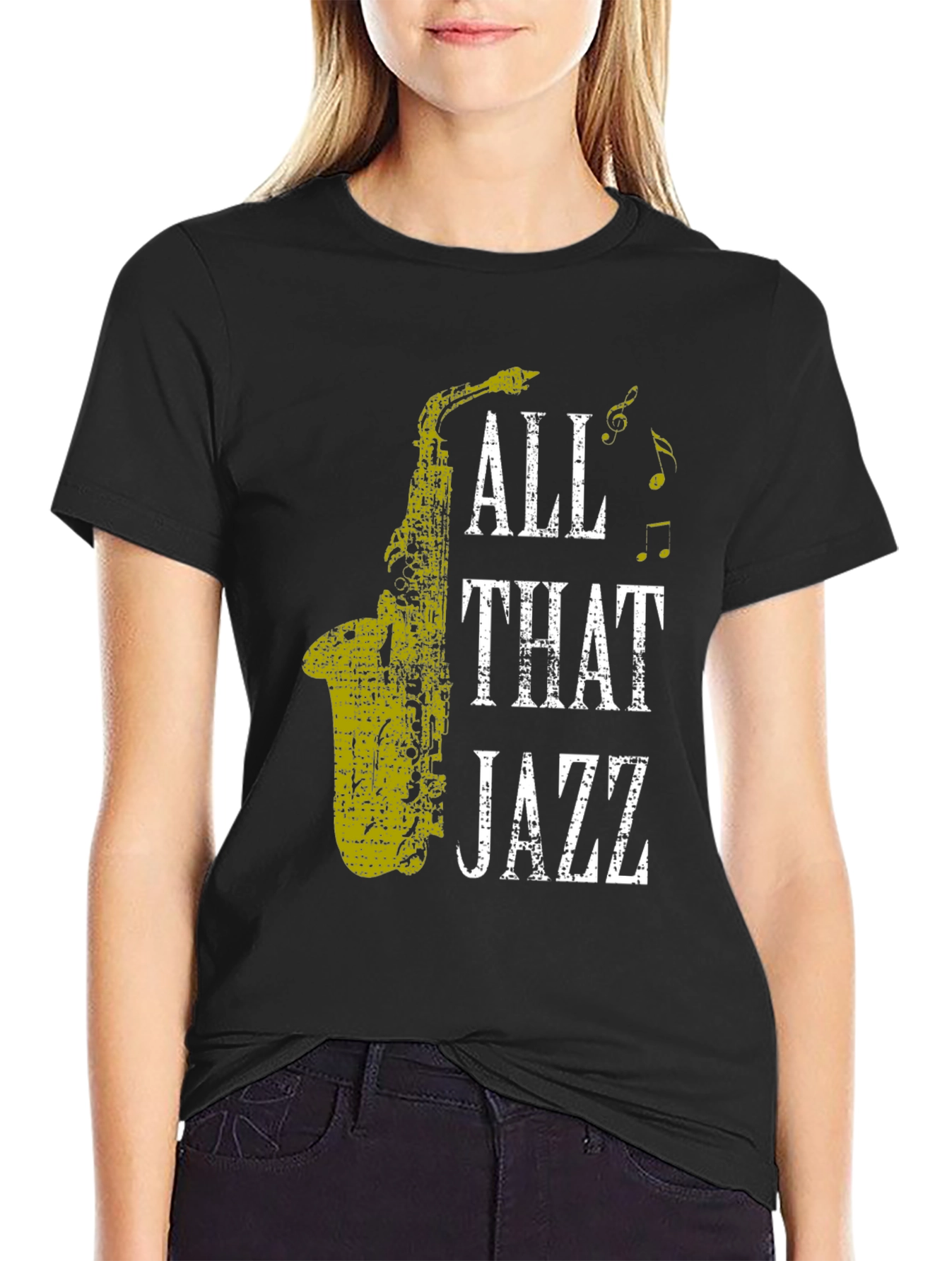 Black All That Jazz Saxophone T-Shirt view 2