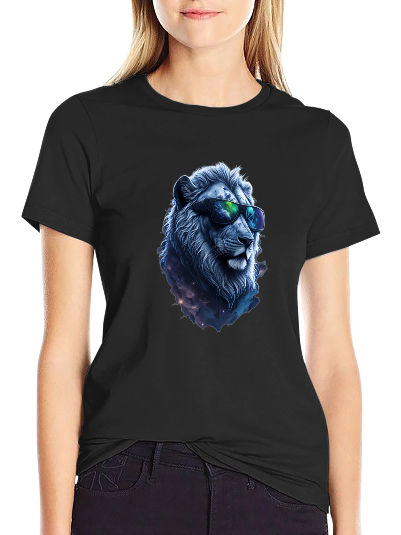 Black Cool Lion Graphic Tee - Black Casual T-Shirt view 2